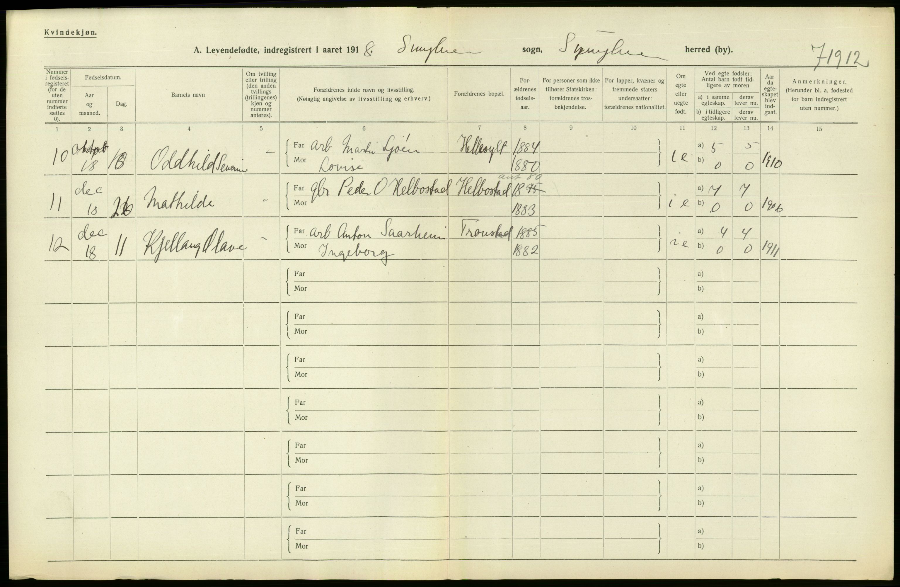 Statistisk sentralbyrå, Sosiodemografiske emner, Befolkning, RA/S-2228/D/Df/Dfb/Dfbh/L0043: Møre fylke: Levendefødte menn og kvinner. Bygder., 1918, s. 392