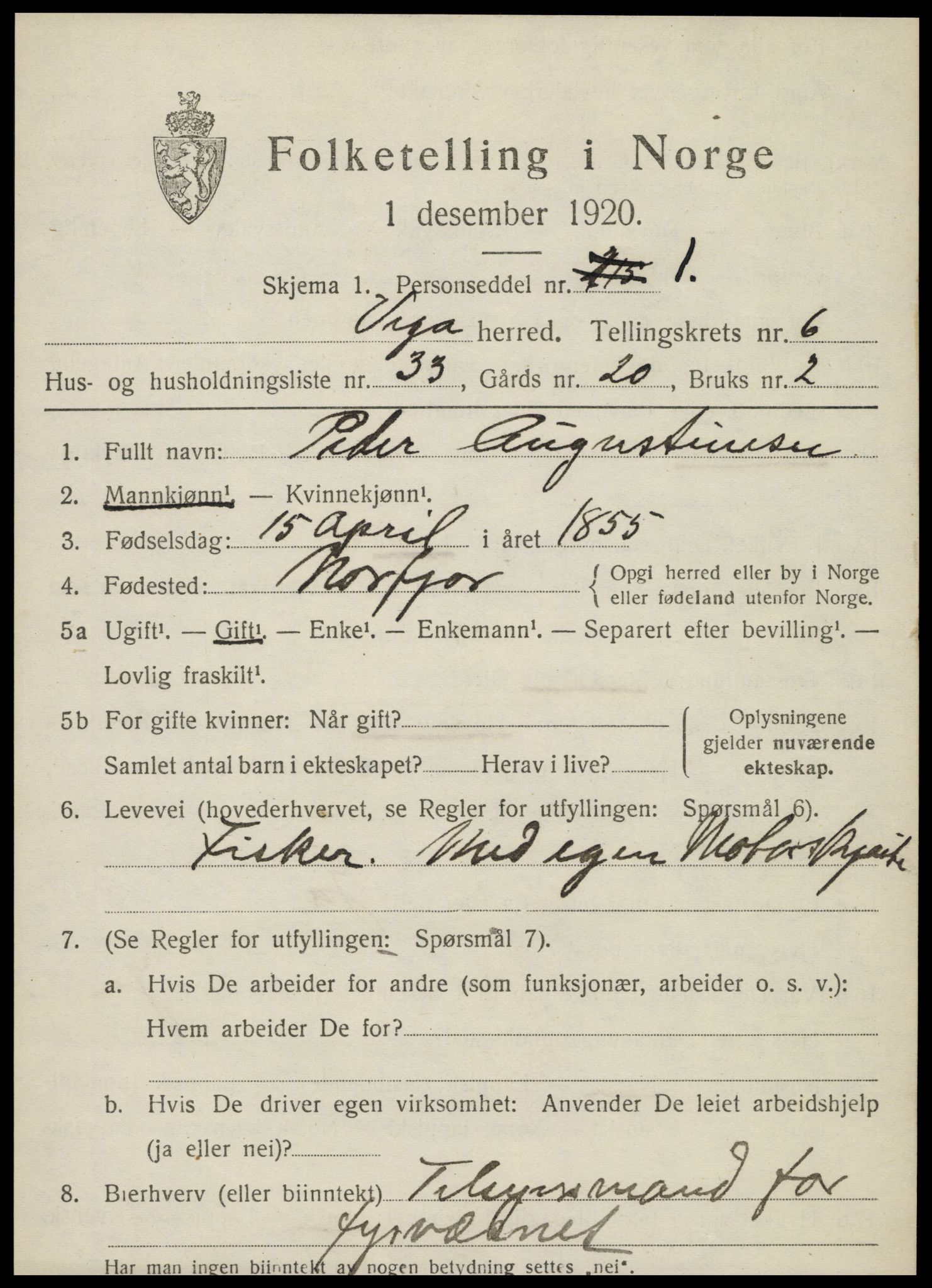 SAT, Folketelling 1920 for 1815 Vega herred, 1920, s. 3387