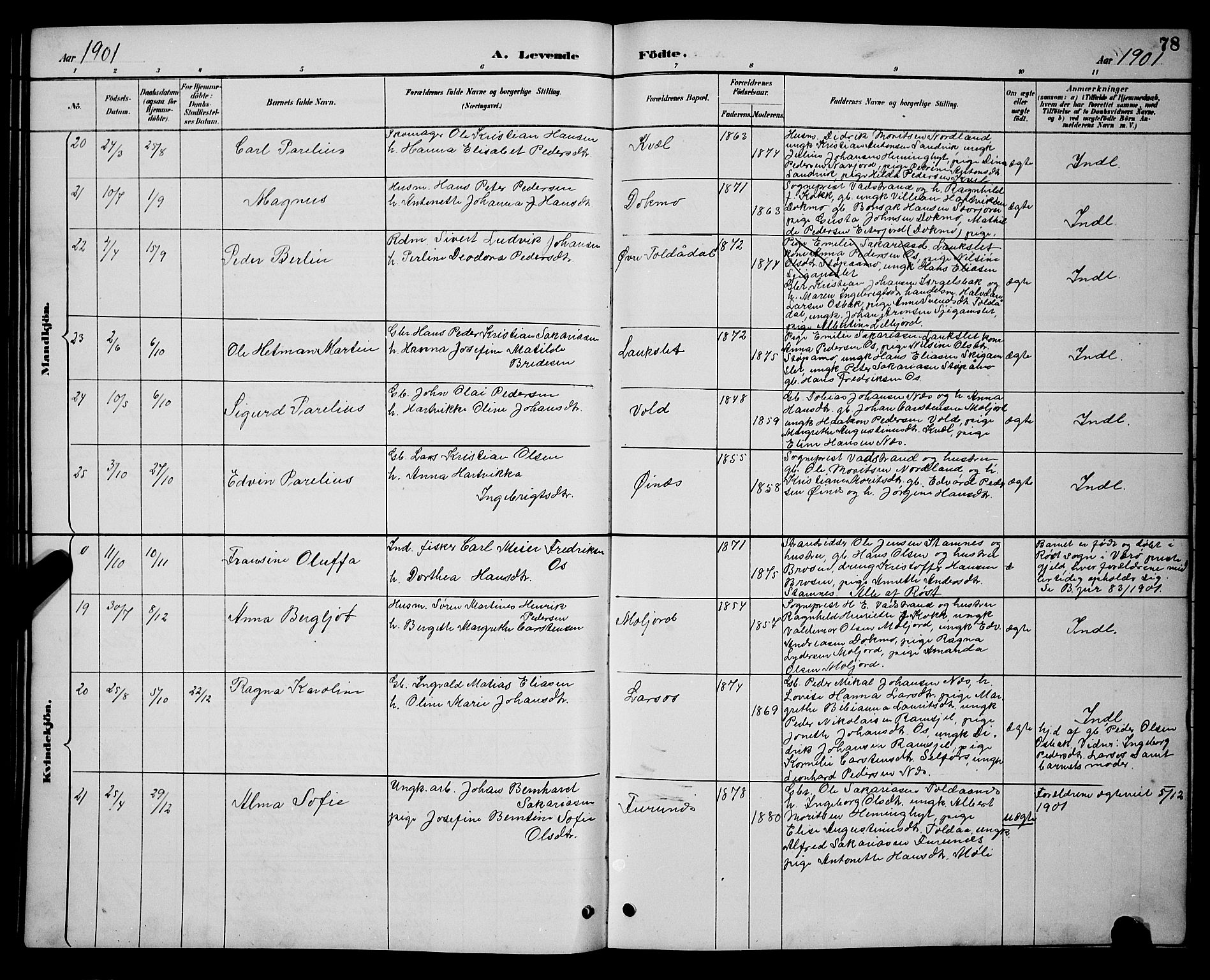 Ministerialprotokoller, klokkerbøker og fødselsregistre - Nordland, AV/SAT-A-1459/846/L0654: Klokkerbok nr. 846C04, 1887-1901, s. 78