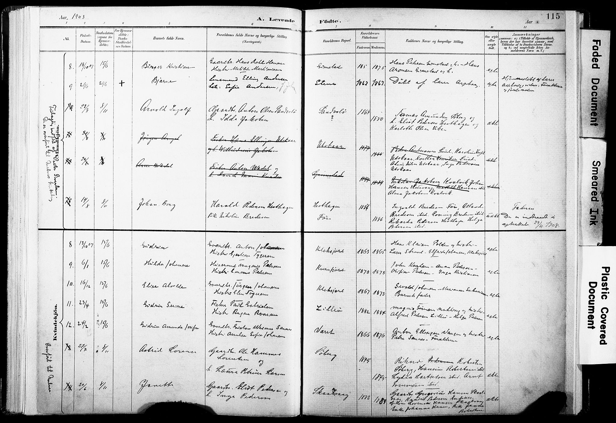 Ministerialprotokoller, klokkerbøker og fødselsregistre - Nordland, SAT/A-1459/891/L1304: Ministerialbok nr. 891A09, 1895-1921, s. 115