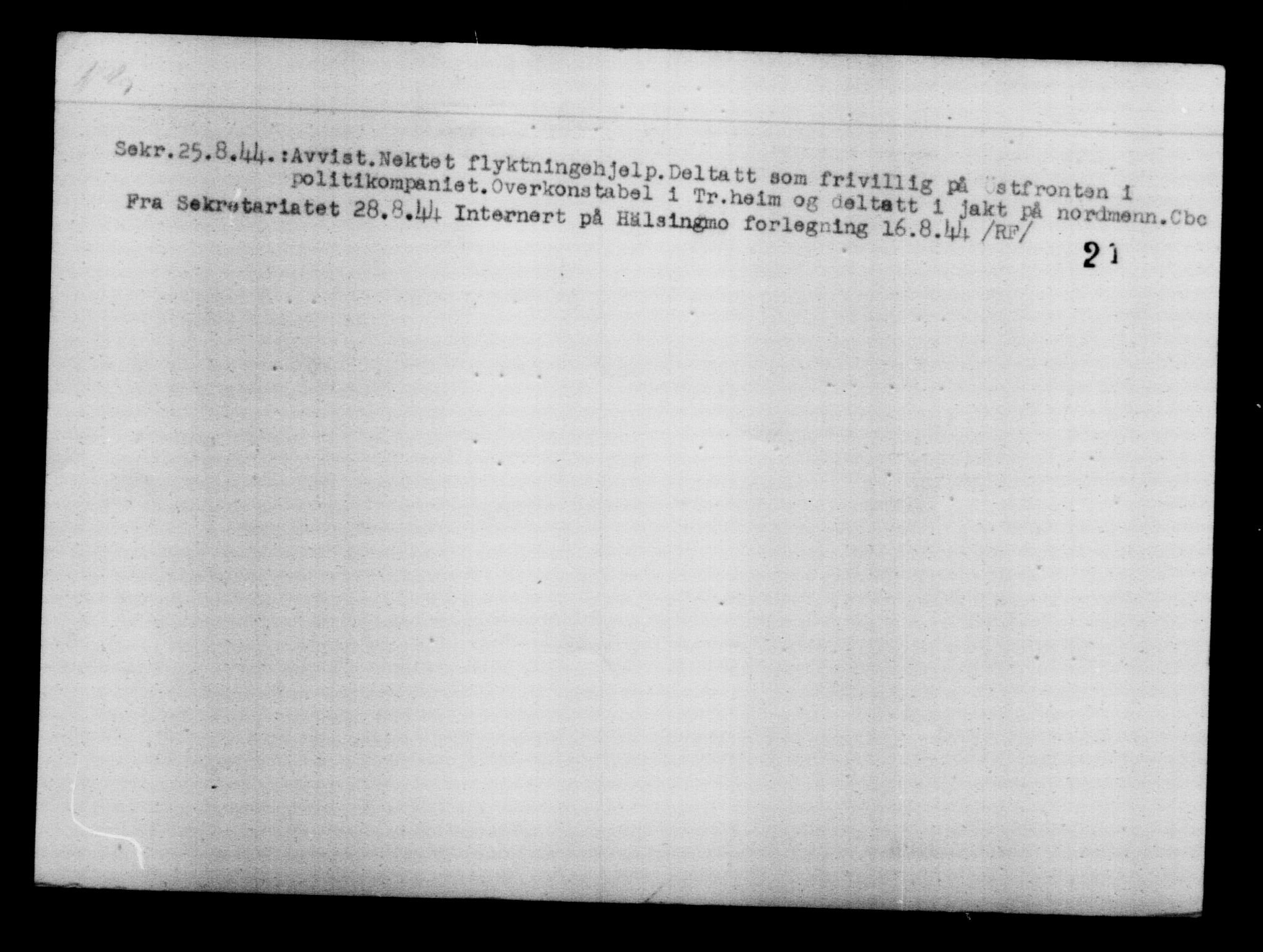 Utenriksstasjonene, Legasjonen i Stockholm, Flyktningkontoret, AV/RA-S-6753/V/Va/L0012: Kjesäterkartoteket, flyktninger med registreringsnr. 28300-31566, 1940-1945, s. 1514