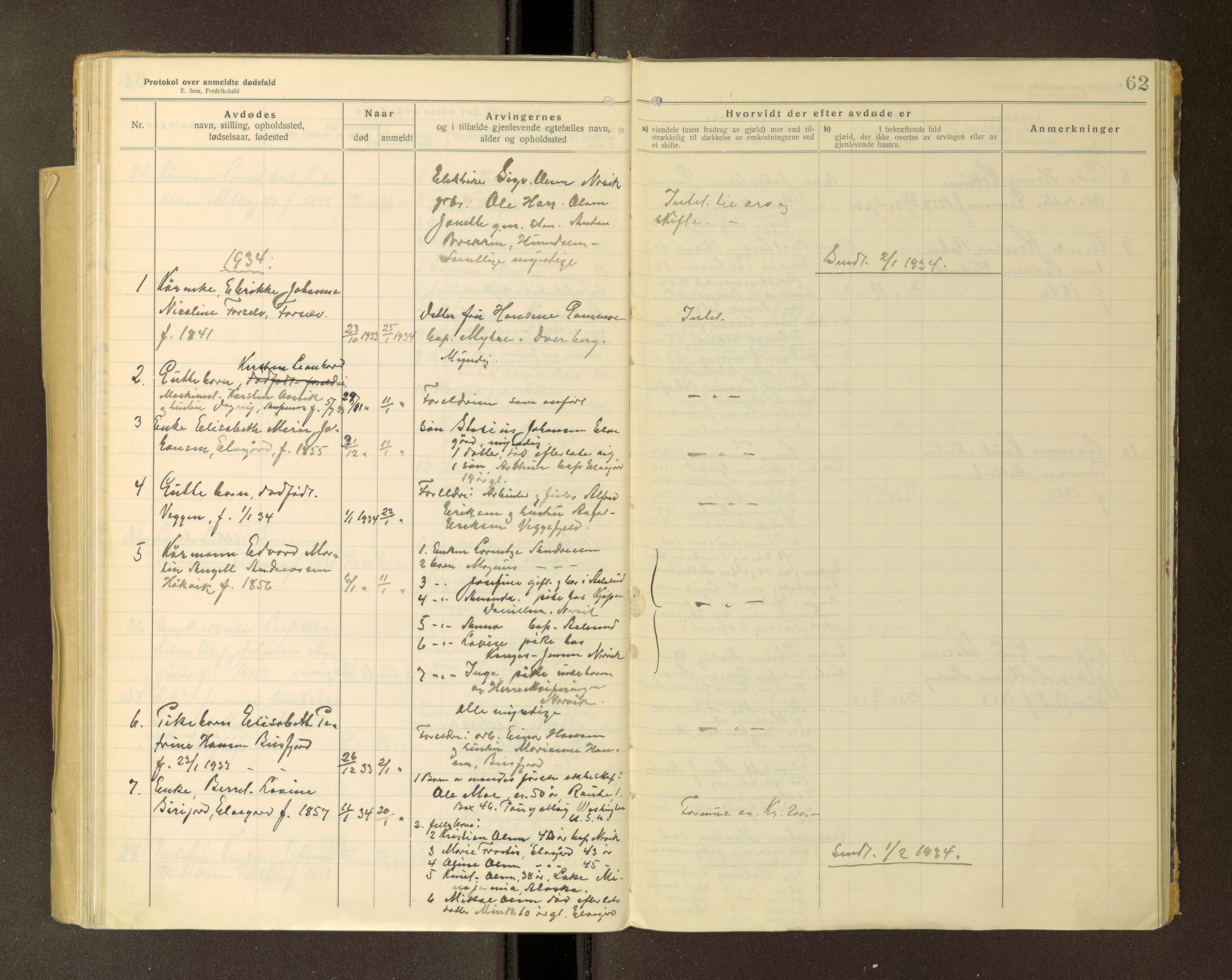 Ankenes lensmannskontor, AV/SAT-A-4498/G/Ga/Gaa/L0001: Dødsfallsprotokoller, 1920-1940, s. 62