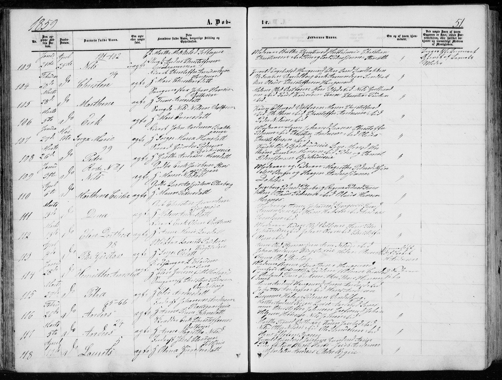Eiker kirkebøker, AV/SAKO-A-4/G/Ga/L0003: Klokkerbok nr. I 3, 1856-1871, s. 51