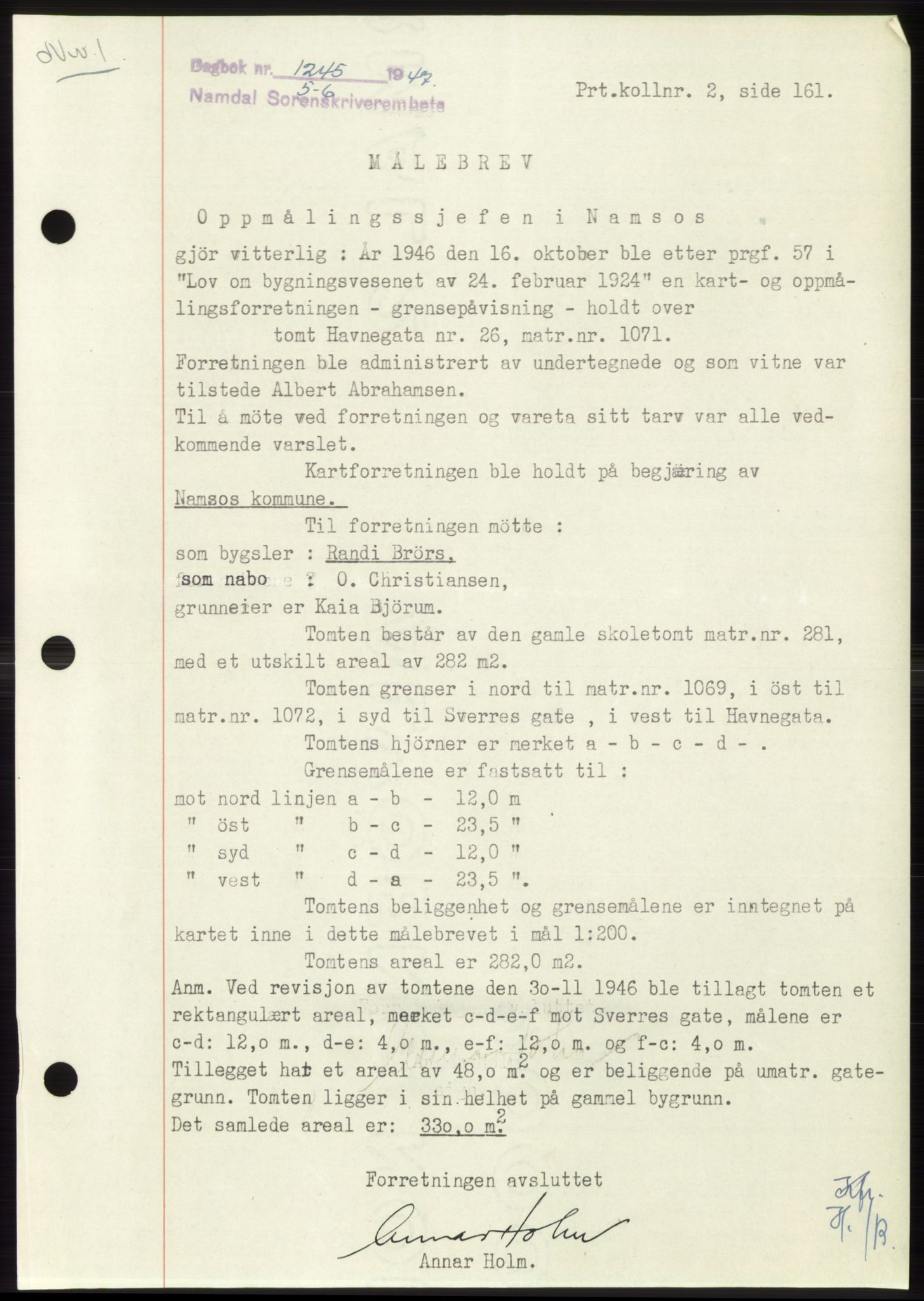 Namdal sorenskriveri, SAT/A-4133/1/2/2C: Pantebok nr. -, 1947-1947, Dagboknr: 1245/1947