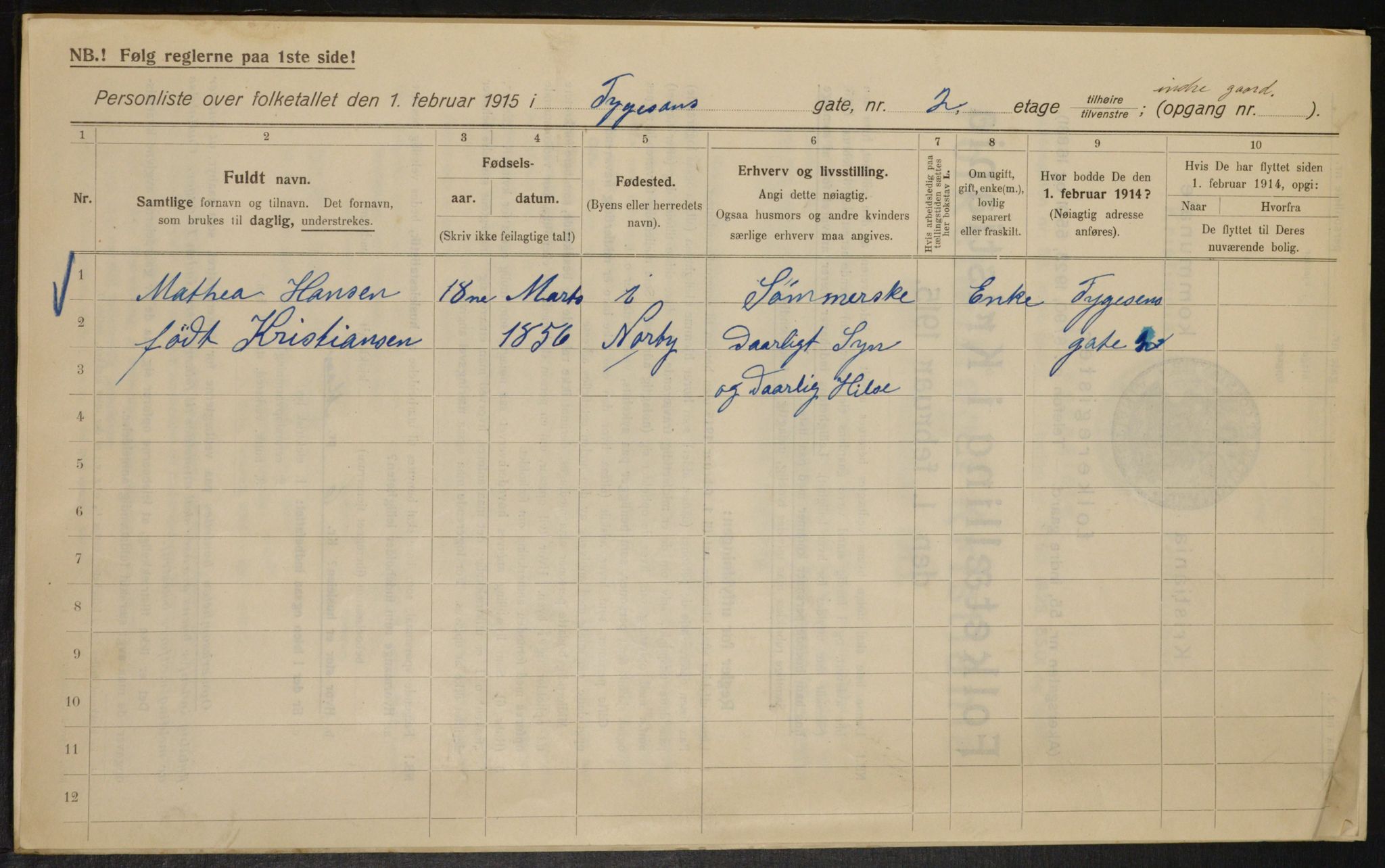 OBA, Kommunal folketelling 1.2.1915 for Kristiania, 1915, s. 111781
