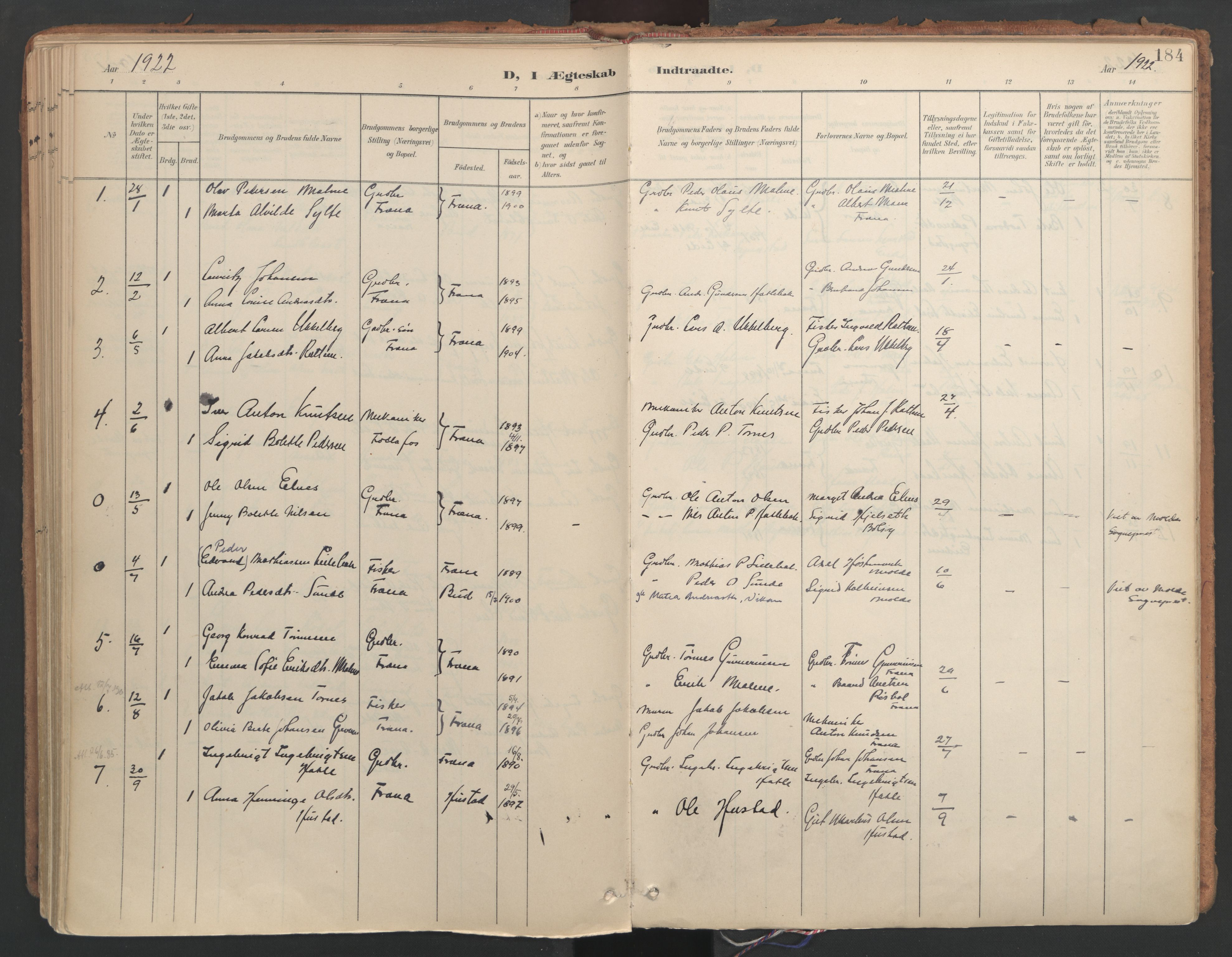 Ministerialprotokoller, klokkerbøker og fødselsregistre - Møre og Romsdal, AV/SAT-A-1454/564/L0741: Ministerialbok nr. 564A02, 1900-1976, s. 184