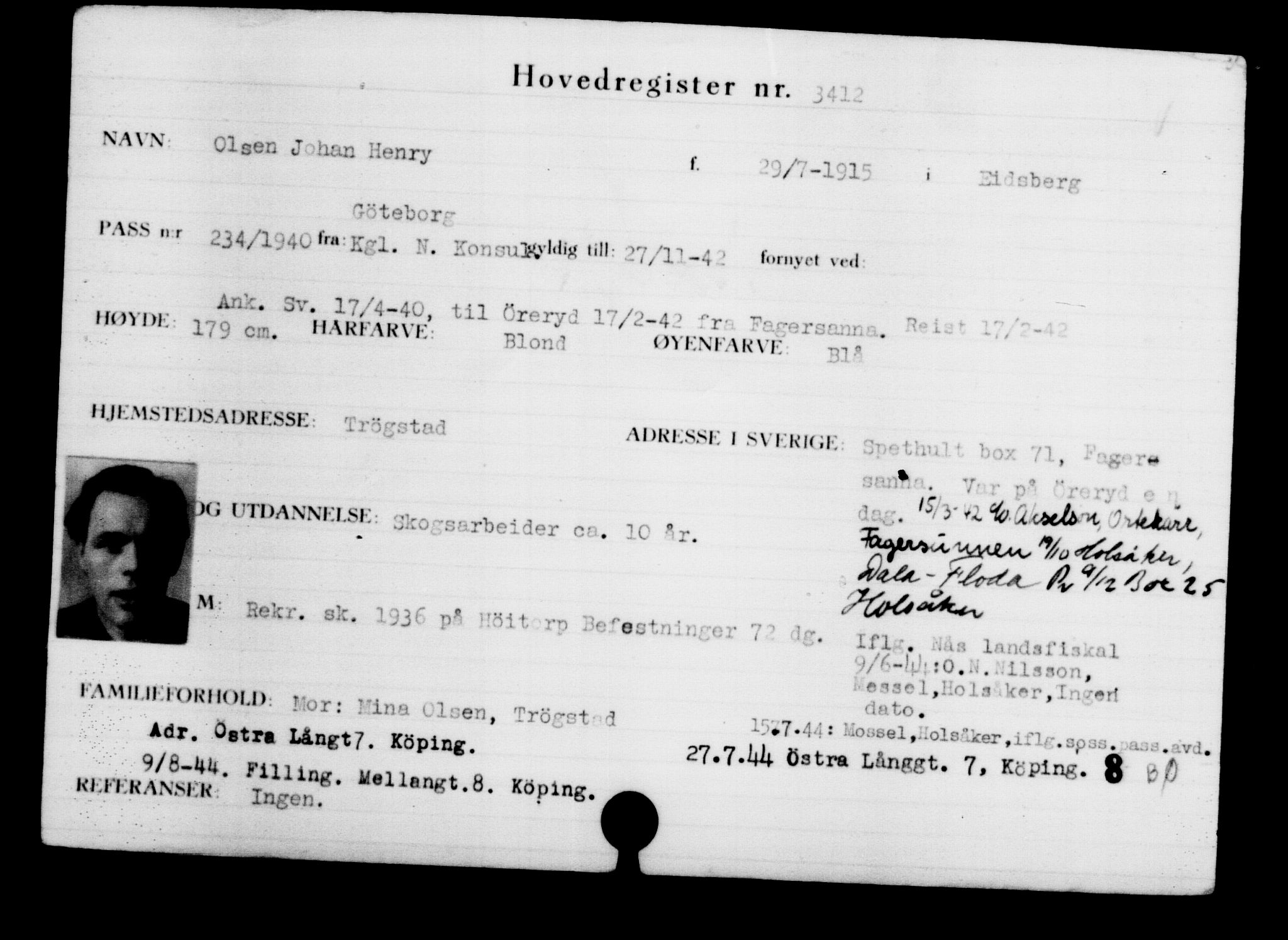 Utenriksstasjonene, Legasjonen i Stockholm, Flyktningkontoret, AV/RA-S-6753/V/Va/L0003: Kjesäterkartoteket, flyktninger med registreringsnr. 2001-3495, 1940-1945, s. 1913