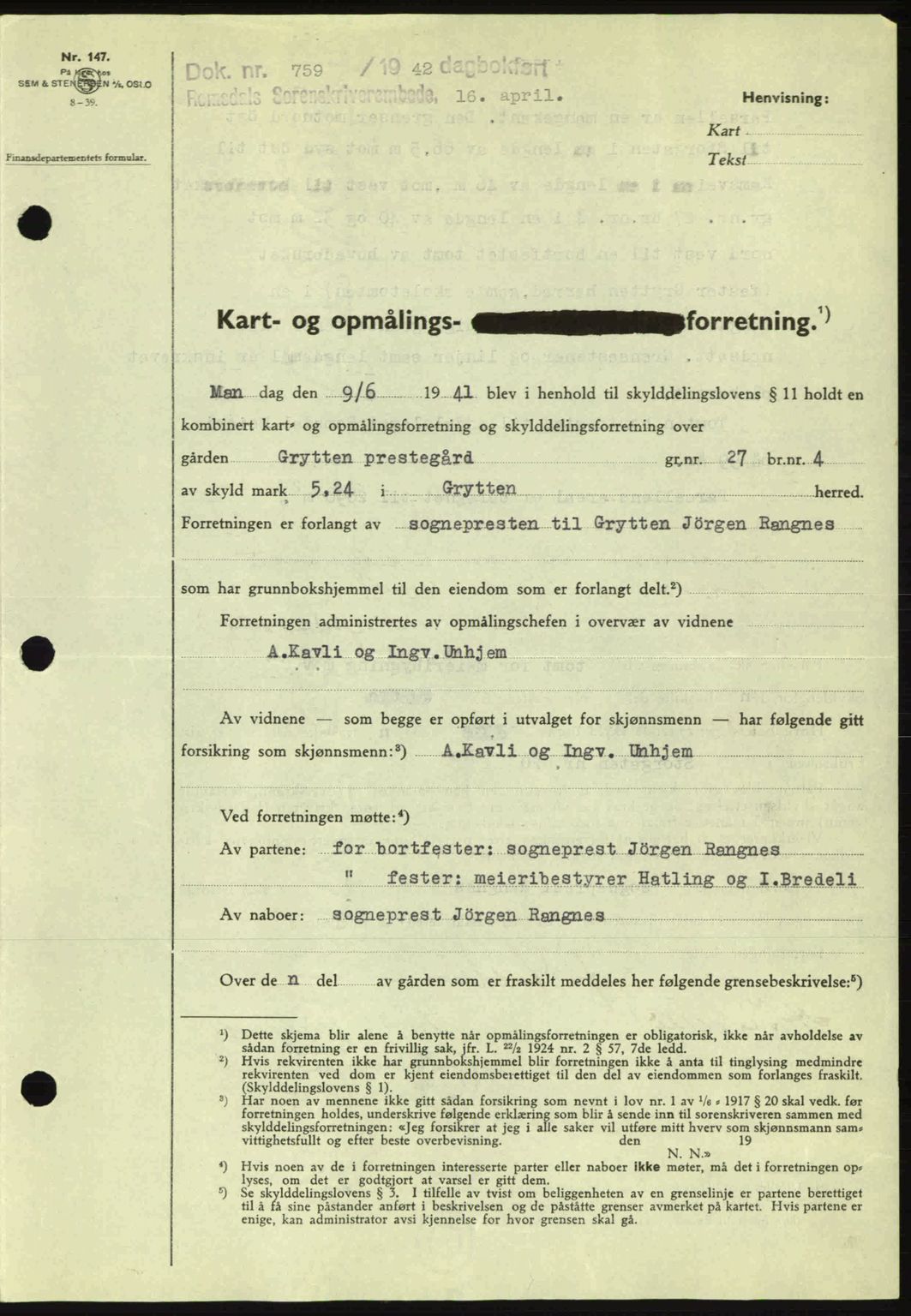 Romsdal sorenskriveri, SAT/A-4149/1/2/2C: Pantebok nr. A12, 1942-1942, Dagboknr: 759/1942