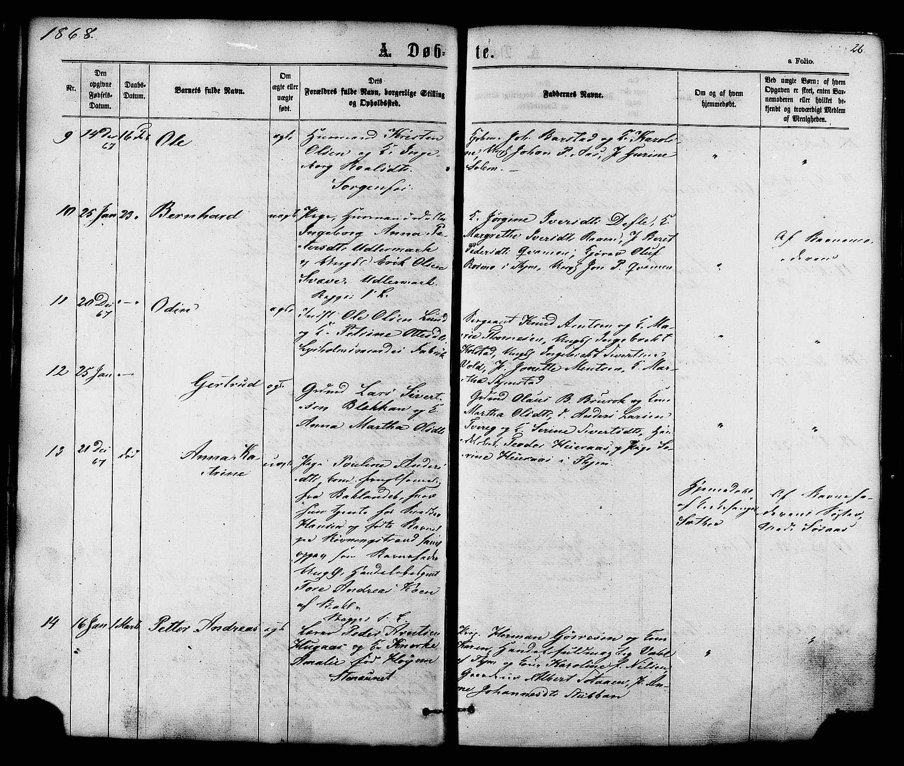 Ministerialprotokoller, klokkerbøker og fødselsregistre - Sør-Trøndelag, SAT/A-1456/606/L0293: Ministerialbok nr. 606A08, 1866-1877, s. 26