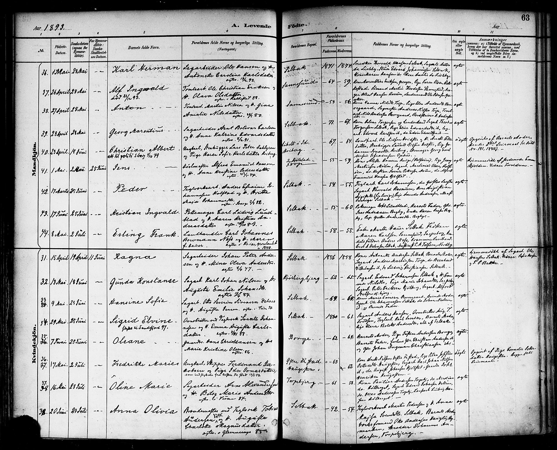 Borge prestekontor Kirkebøker, AV/SAO-A-10903/F/Fa/L0008: Ministerialbok nr. I 8A, 1887-1902, s. 63