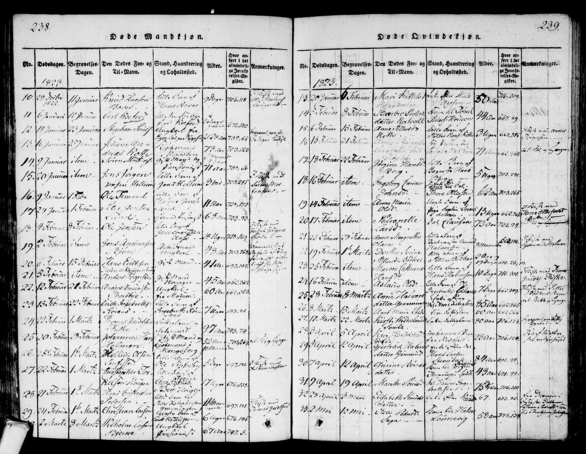 Kongsberg kirkebøker, AV/SAKO-A-22/G/Ga/L0001: Klokkerbok nr. 1, 1816-1839, s. 238-239