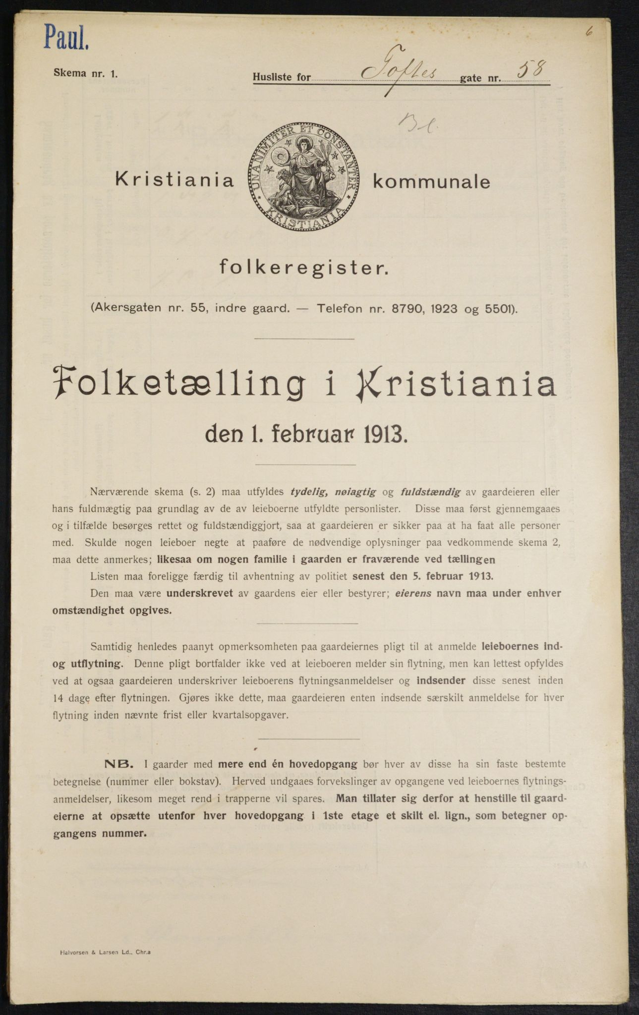 OBA, Kommunal folketelling 1.2.1913 for Kristiania, 1913, s. 112851