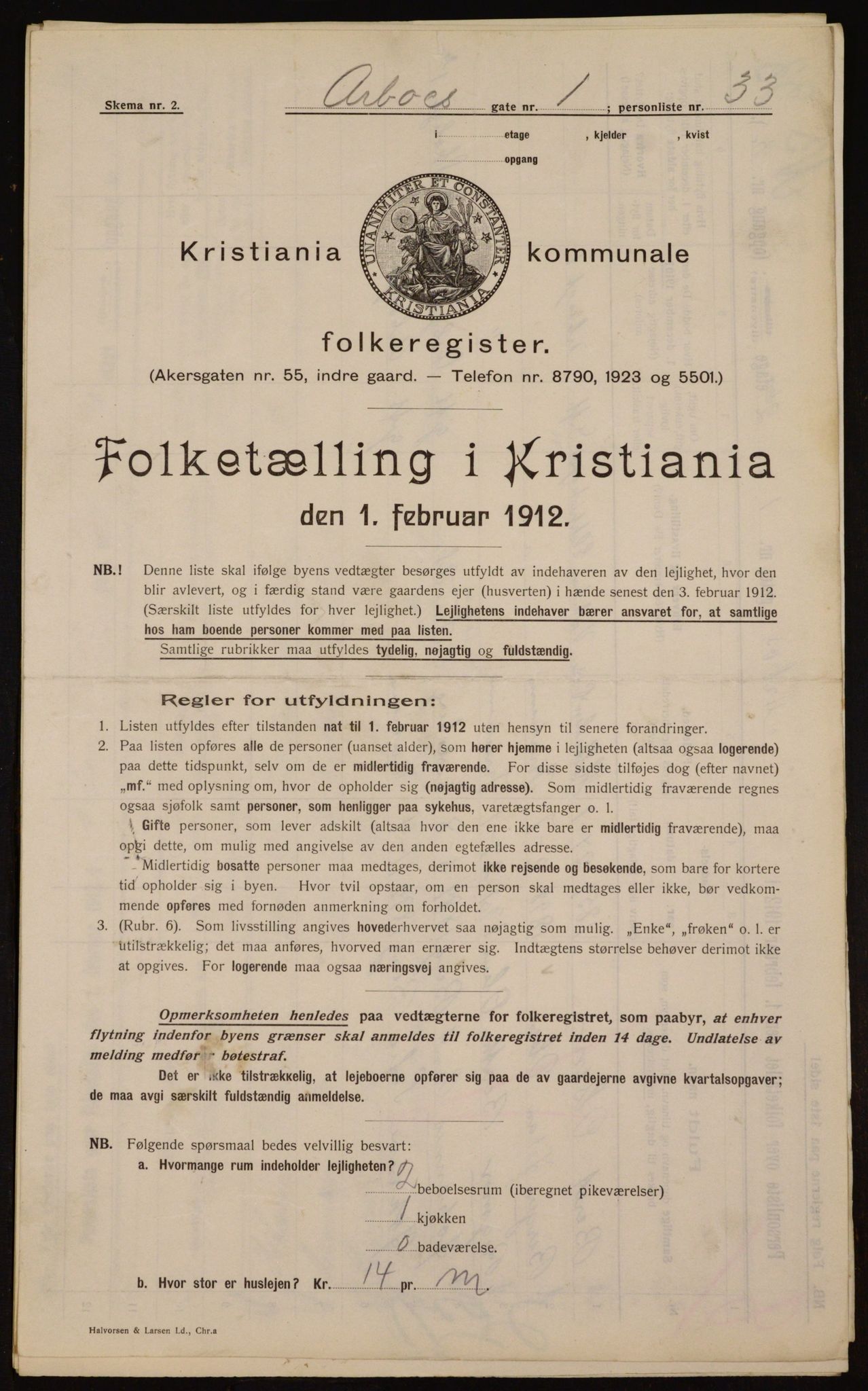 OBA, Kommunal folketelling 1.2.1912 for Kristiania, 1912, s. 1671