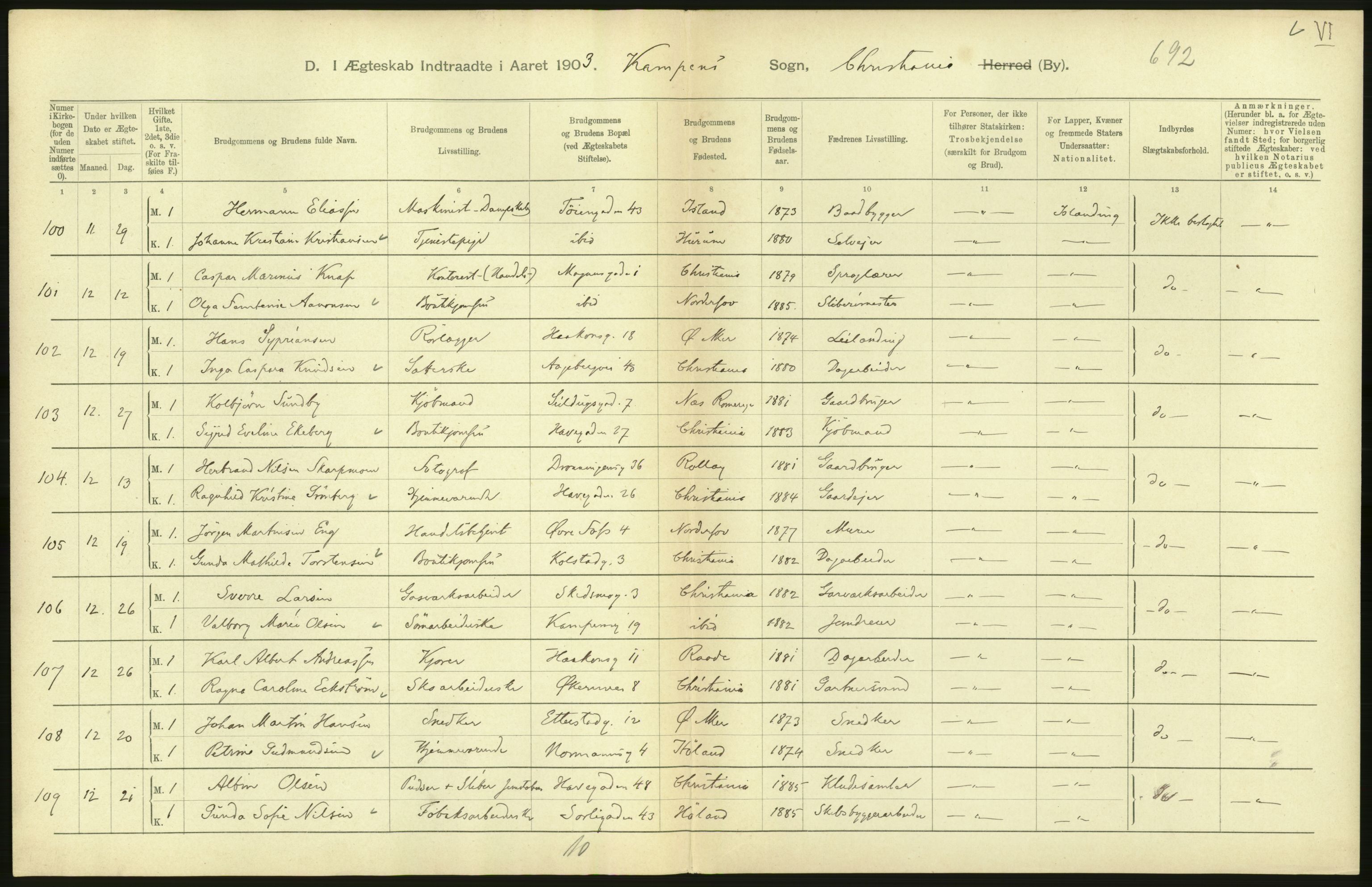 Statistisk sentralbyrå, Sosiodemografiske emner, Befolkning, AV/RA-S-2228/D/Df/Dfa/Dfaa/L0004: Kristiania: Gifte, døde, 1903, s. 464