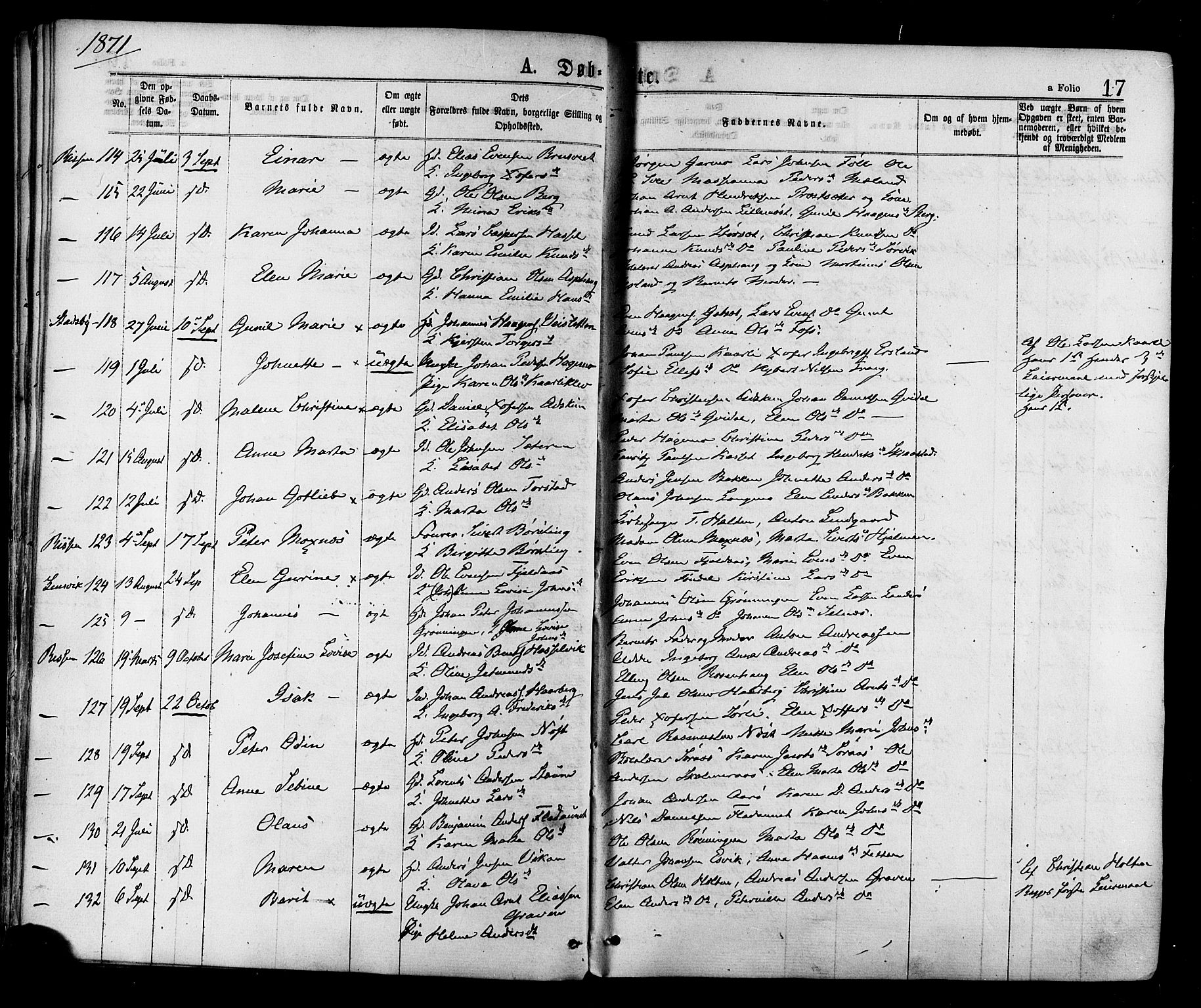 Ministerialprotokoller, klokkerbøker og fødselsregistre - Sør-Trøndelag, SAT/A-1456/646/L0613: Ministerialbok nr. 646A11, 1870-1884, s. 17