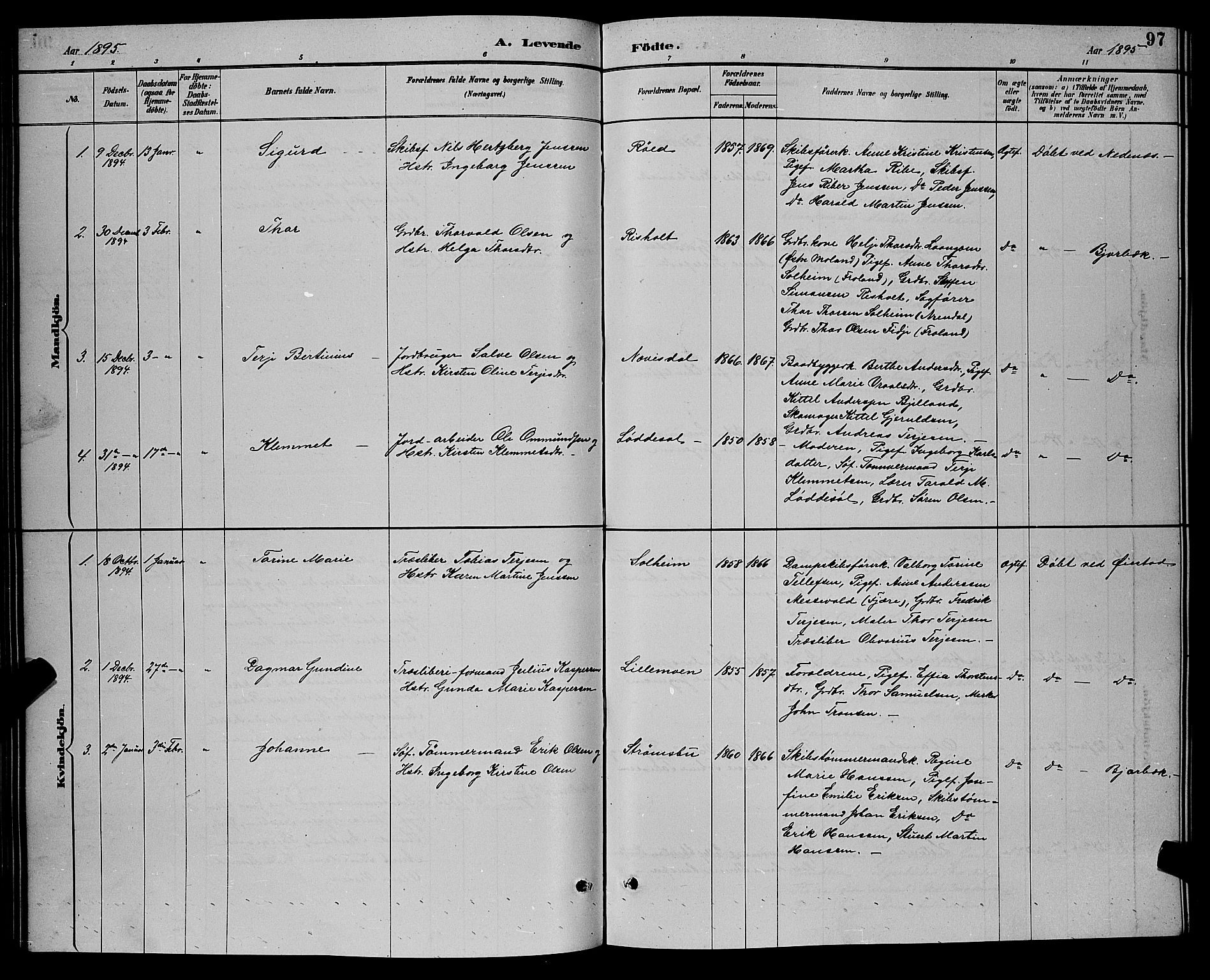 Øyestad sokneprestkontor, AV/SAK-1111-0049/F/Fb/L0009: Klokkerbok nr. B 9, 1886-1896, s. 97