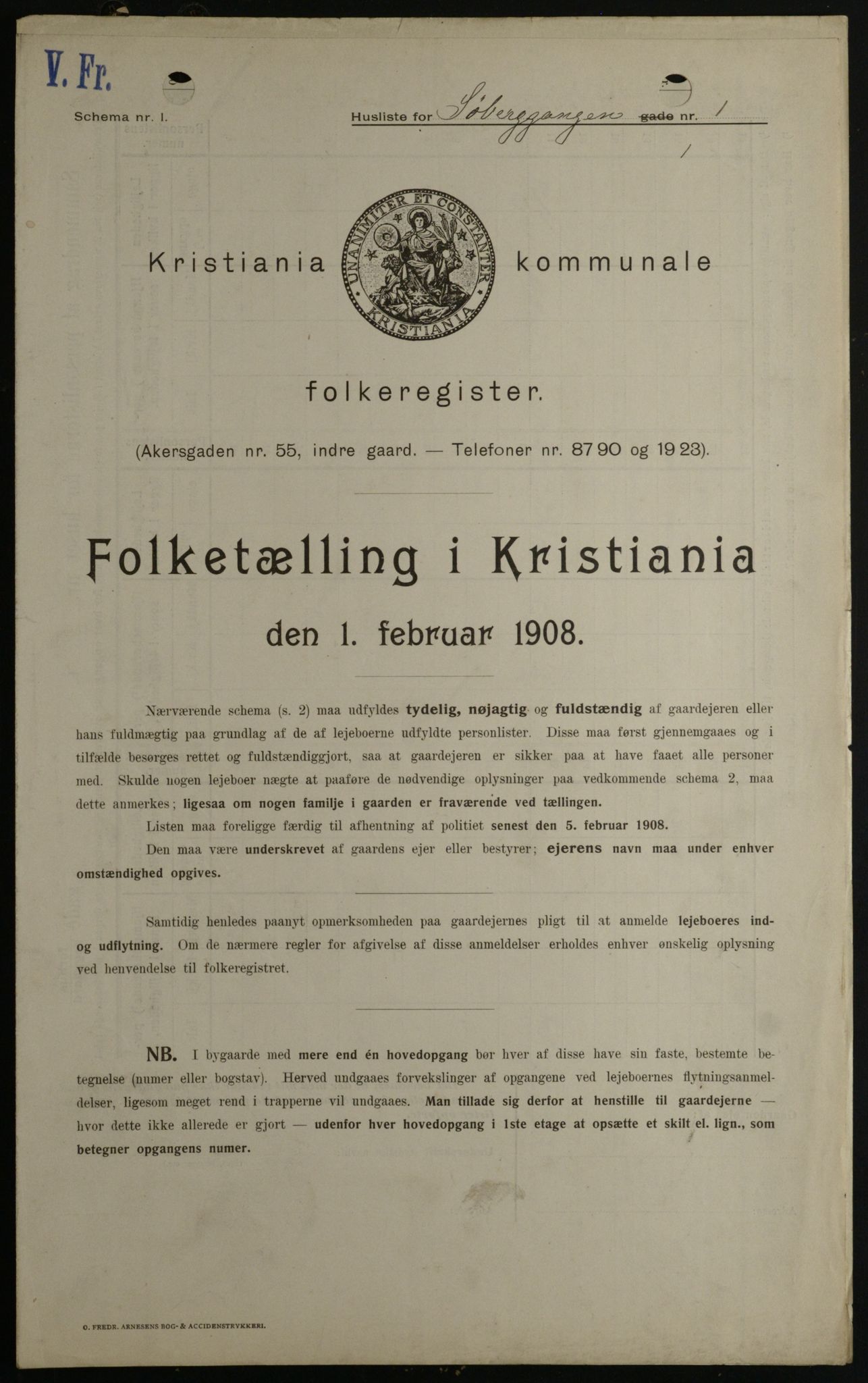 OBA, Kommunal folketelling 1.2.1908 for Kristiania kjøpstad, 1908, s. 95540