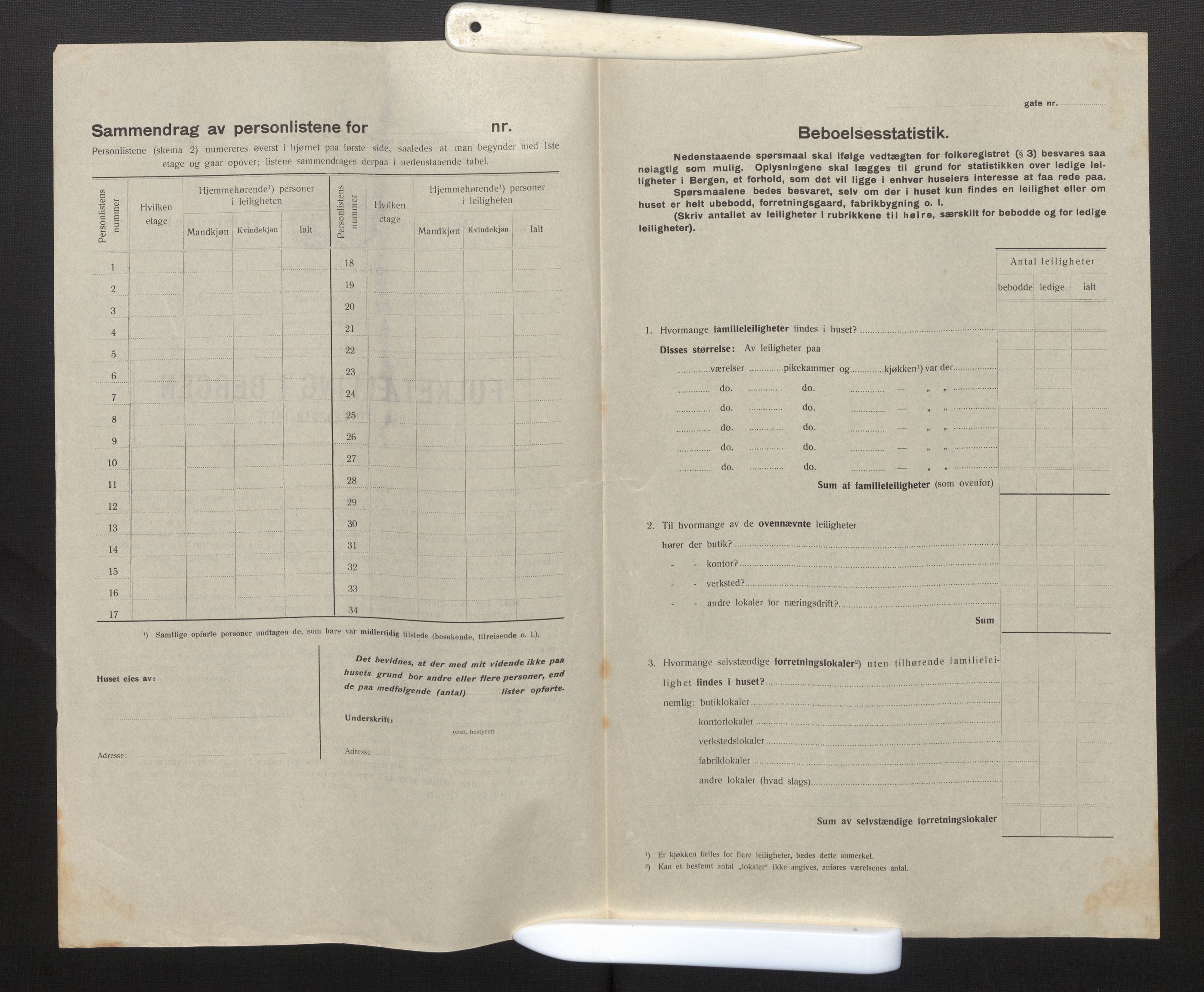 SAB, Kommunal folketelling 1917 for Bergen kjøpstad, 1917, s. 3092