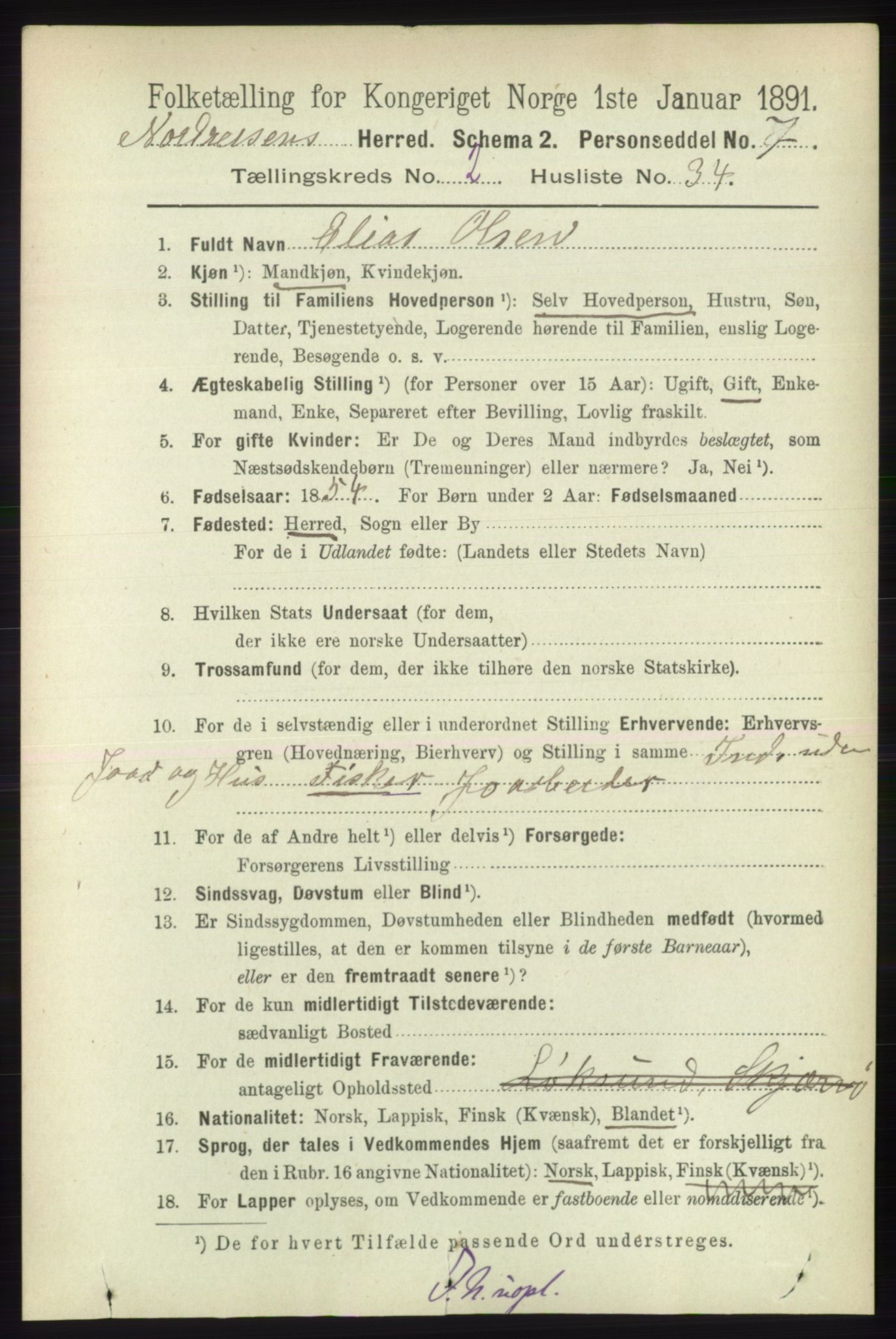 RA, Folketelling 1891 for 1942 Nordreisa herred, 1891, s. 1018