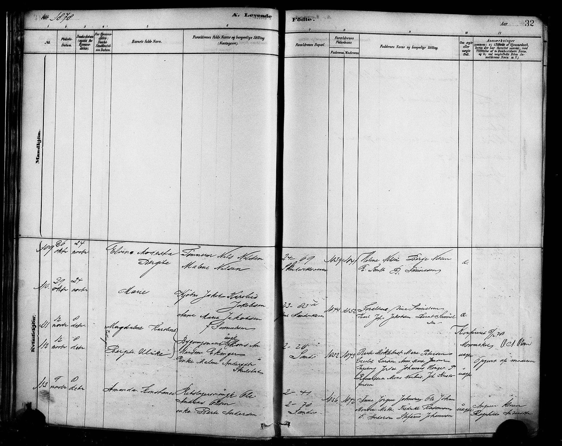 Sandviken Sokneprestembete, AV/SAB-A-77601/H/Ha/L0004: Ministerialbok nr. B 1, 1878-1891, s. 32