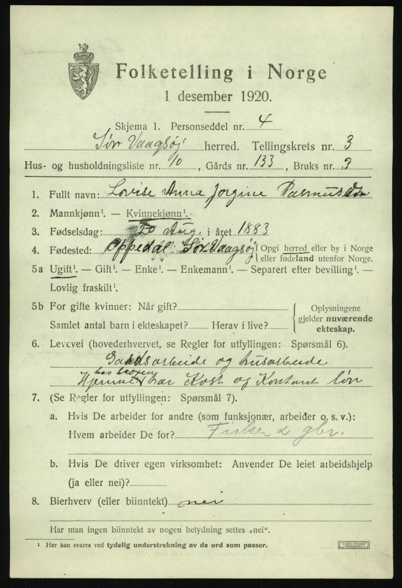 SAB, Folketelling 1920 for 1439 Sør-Vågsøy herred, 1920, s. 1662
