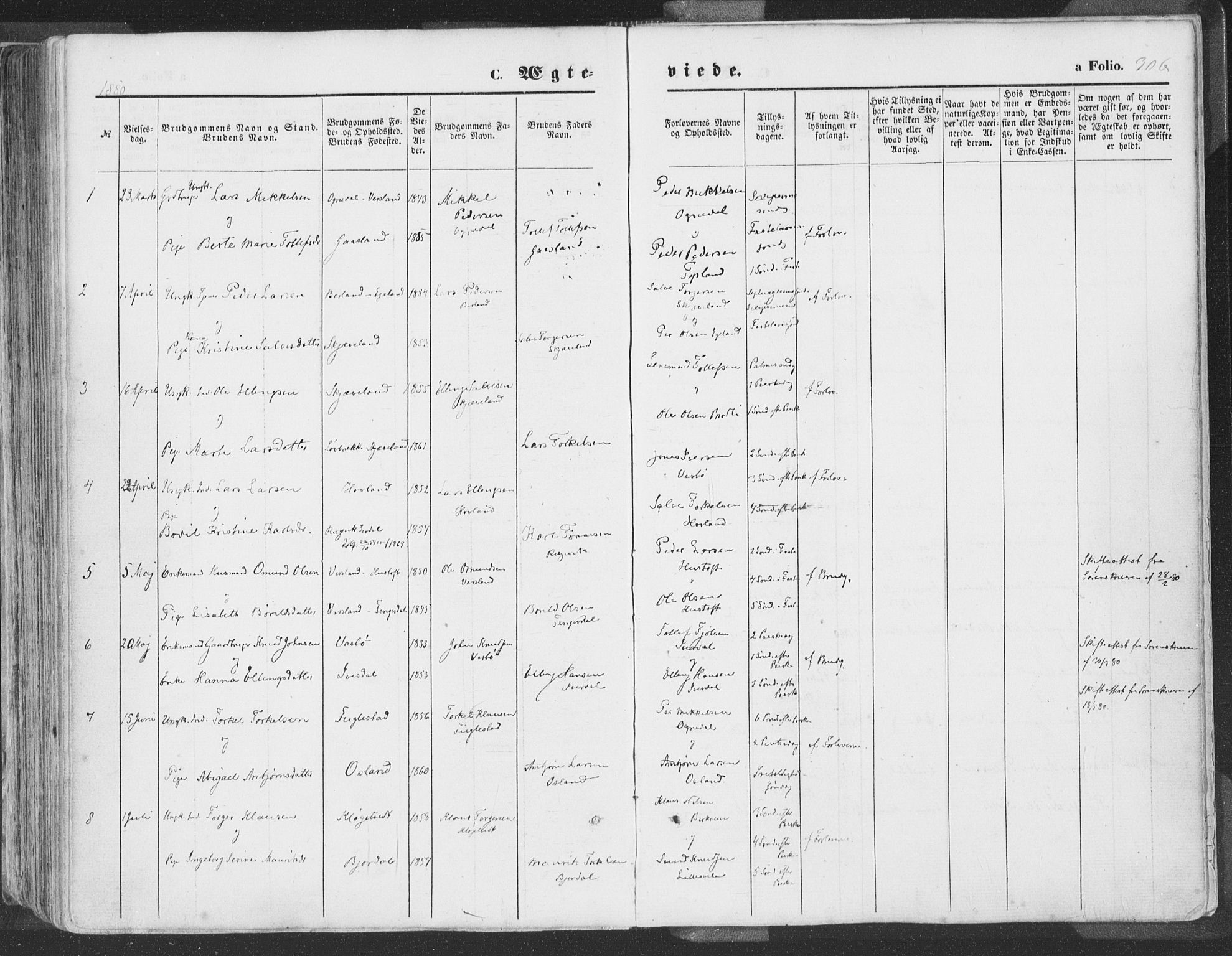 Helleland sokneprestkontor, SAST/A-101810: Ministerialbok nr. A 7.1, 1863-1886, s. 306