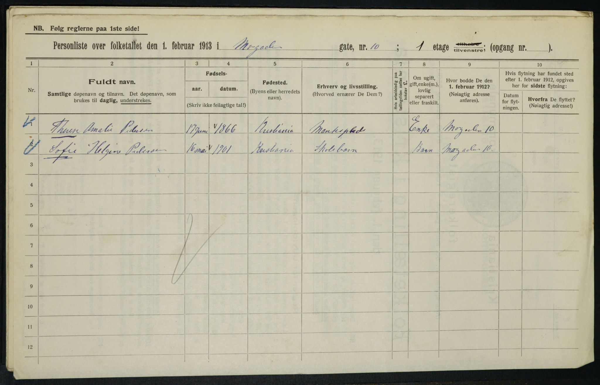 OBA, Kommunal folketelling 1.2.1913 for Kristiania, 1913, s. 65314