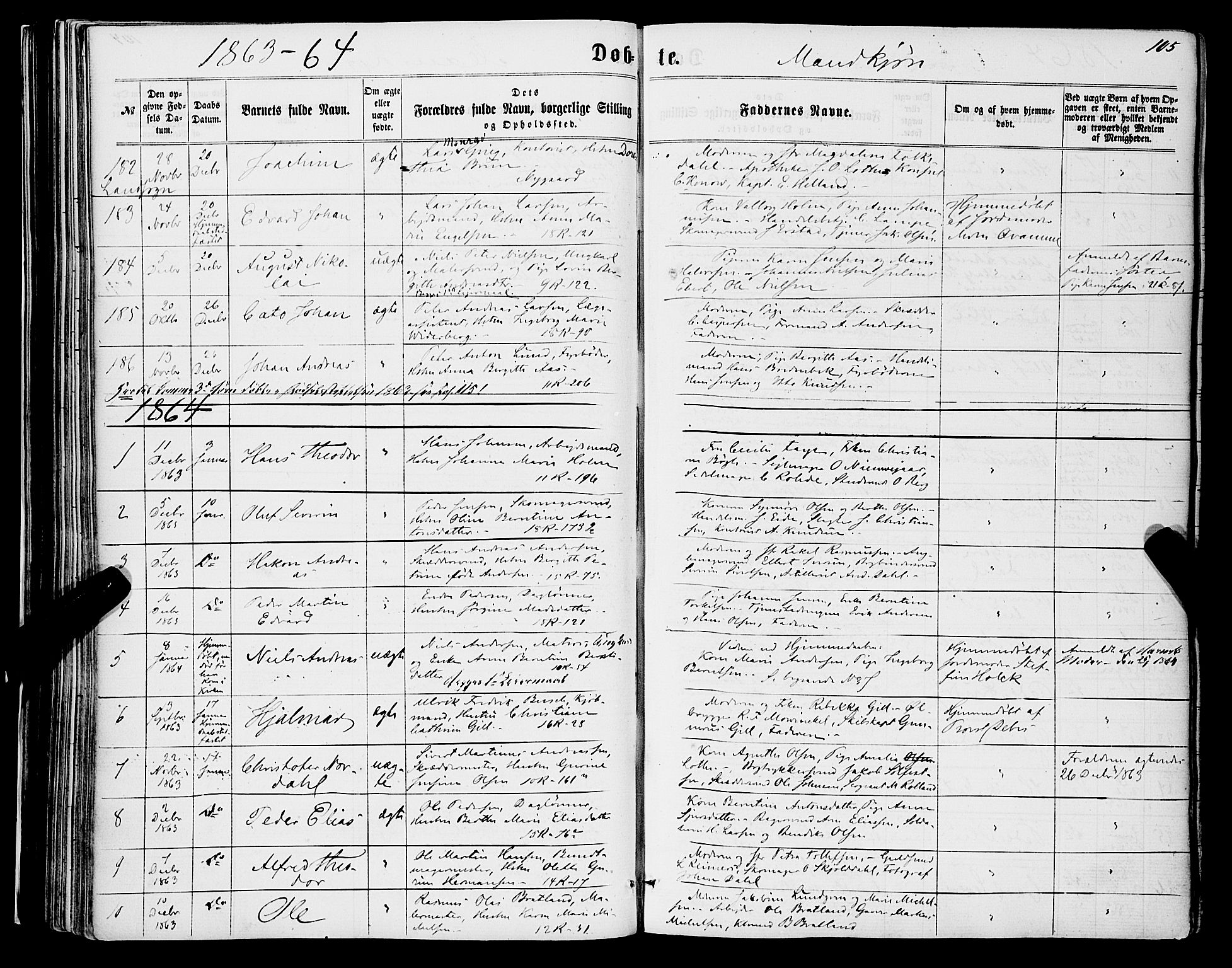 Domkirken sokneprestembete, AV/SAB-A-74801/H/Haa/L0021: Ministerialbok nr. B 4, 1859-1871, s. 105