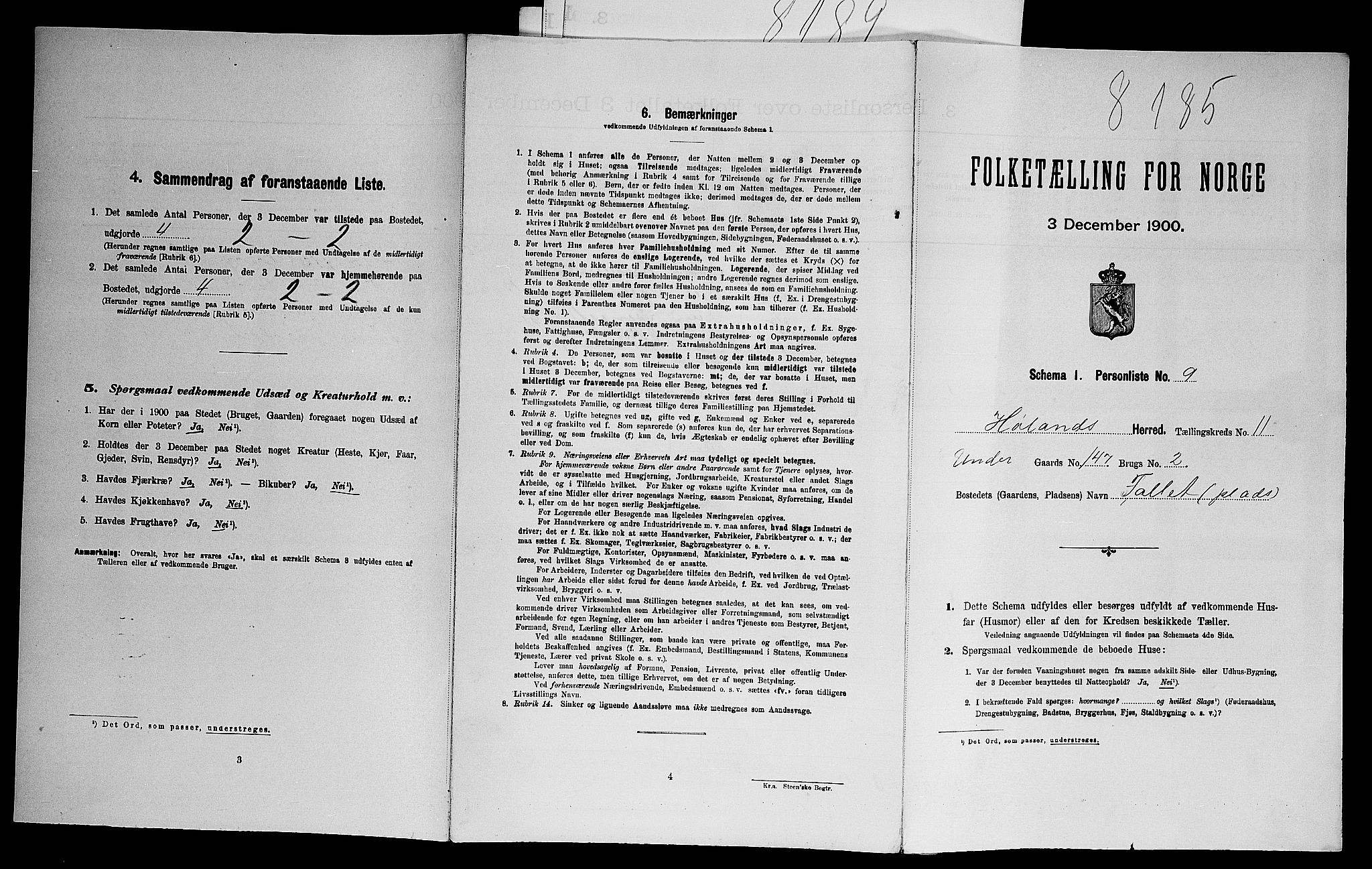 SAO, Folketelling 1900 for 0221 Høland herred, 1900