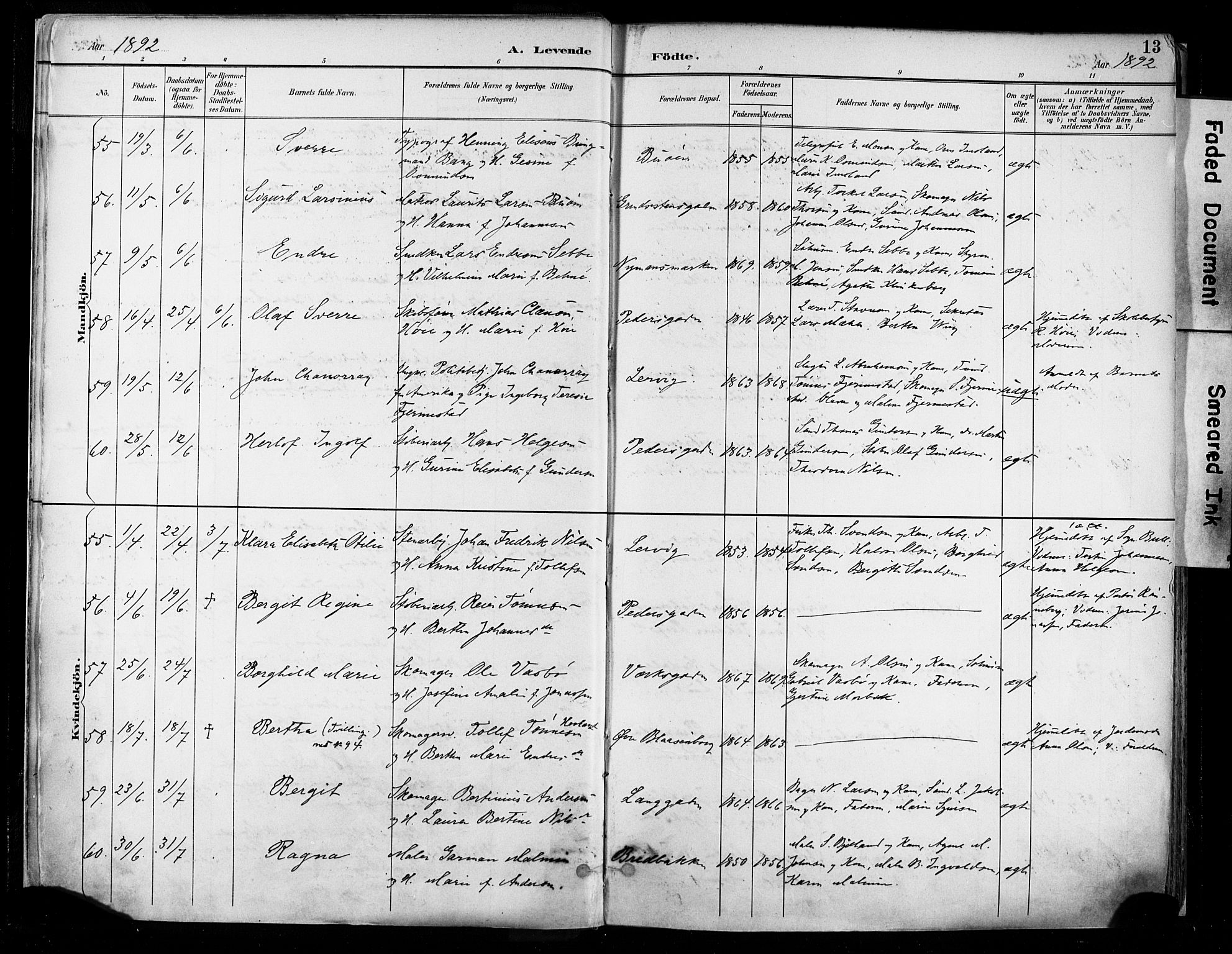 St. Johannes sokneprestkontor, AV/SAST-A-101814/001/30/30BA/L0004: Ministerialbok nr. A 4, 1891-1899, s. 13