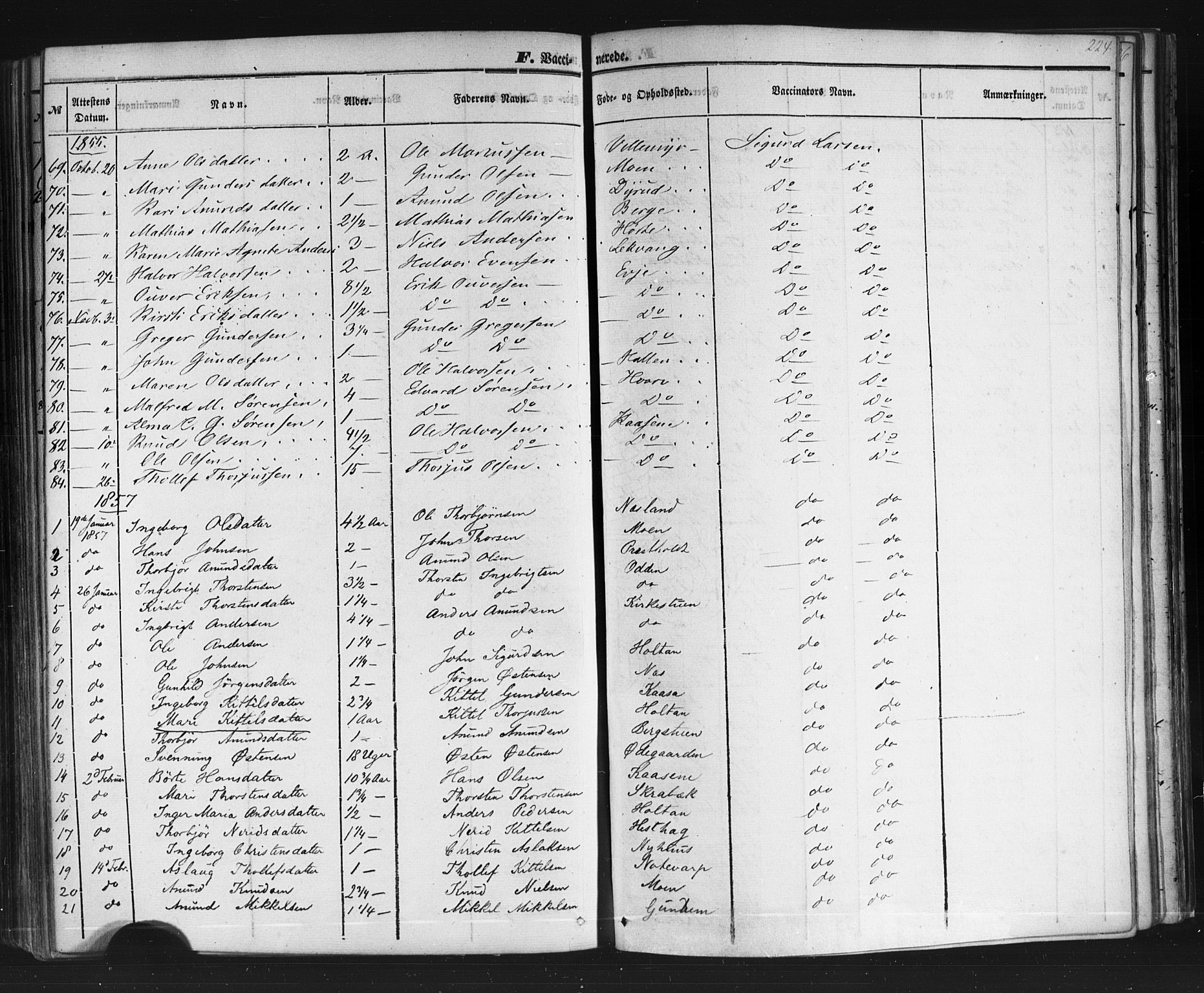 Sauherad kirkebøker, AV/SAKO-A-298/F/Fb/L0001: Ministerialbok nr. II 1, 1851-1877, s. 224
