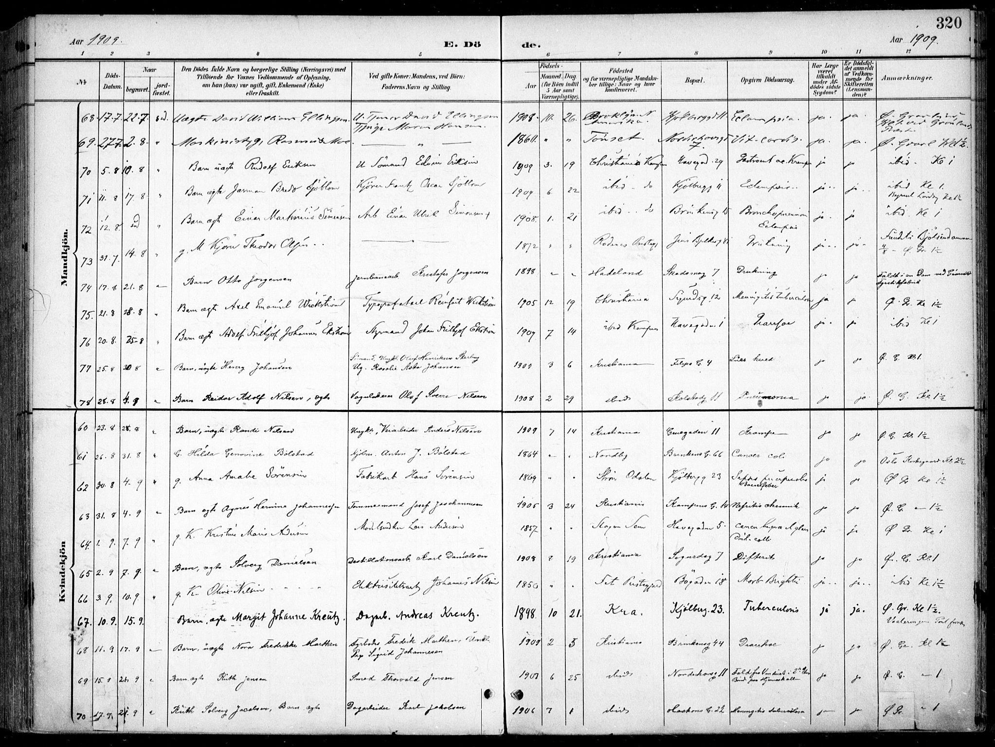 Kampen prestekontor Kirkebøker, AV/SAO-A-10853/F/Fa/L0009: Ministerialbok nr. I 9, 1899-1911, s. 320