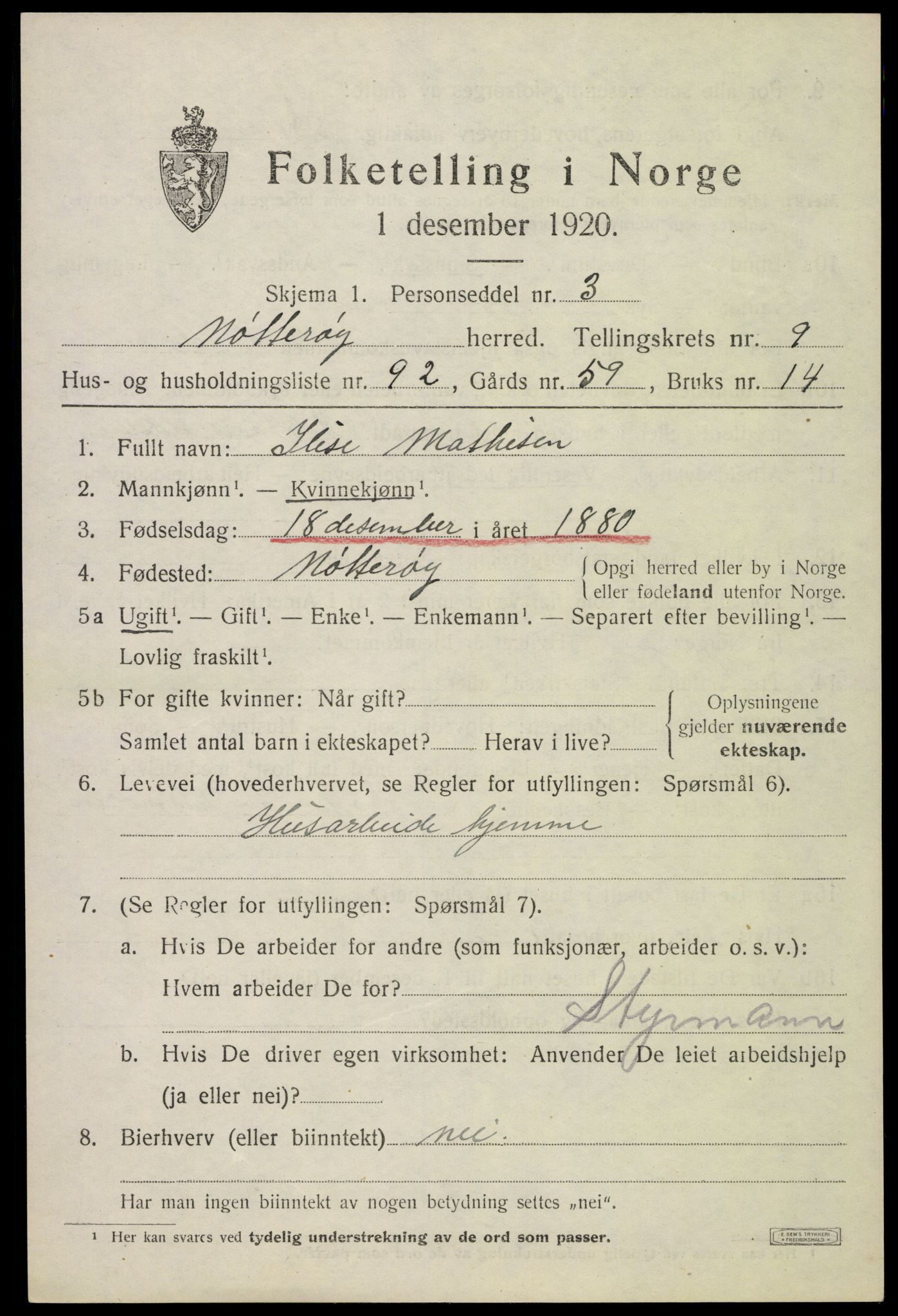 SAKO, Folketelling 1920 for 0722 Nøtterøy herred, 1920, s. 12341