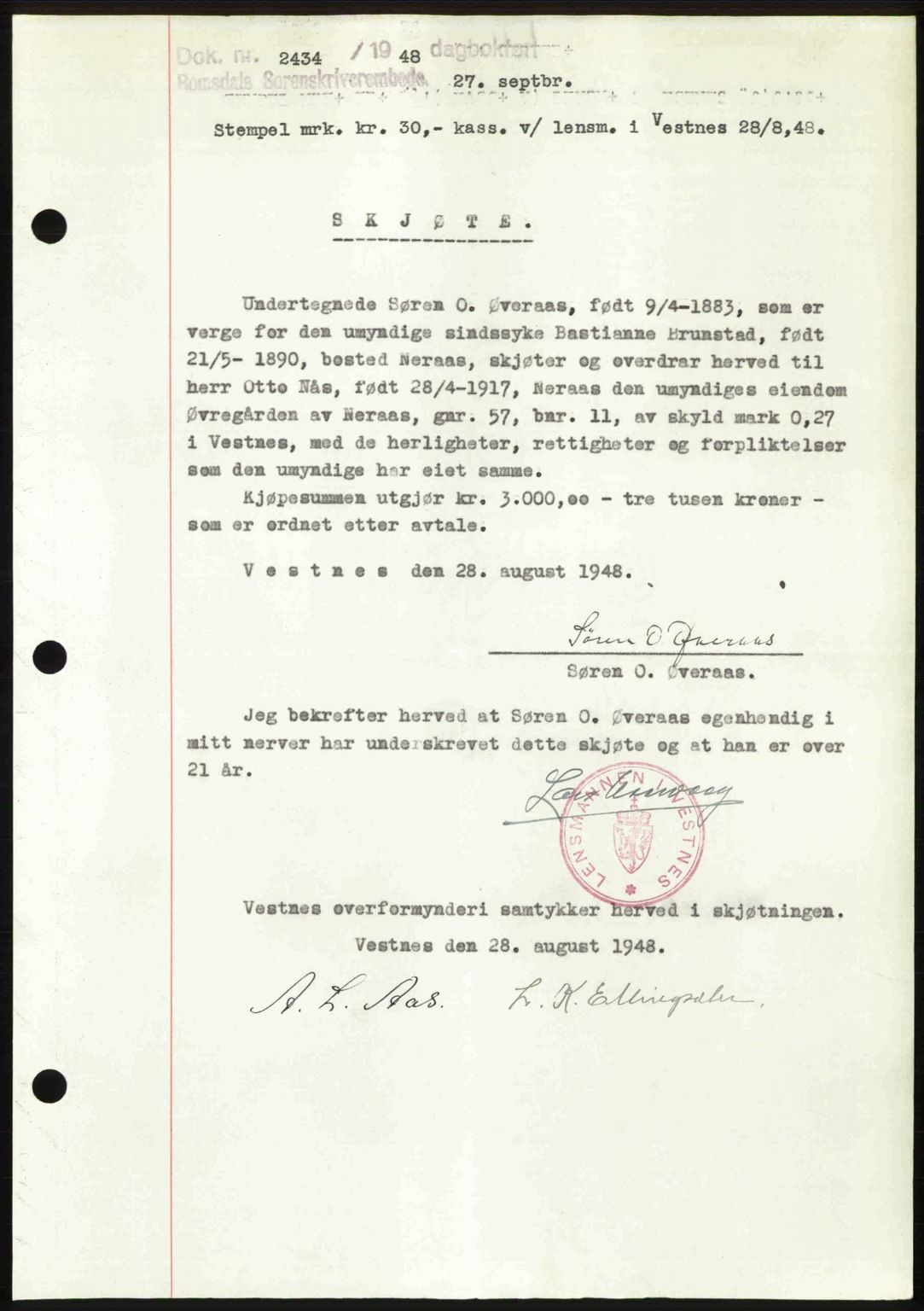 Romsdal sorenskriveri, SAT/A-4149/1/2/2C: Pantebok nr. A27, 1948-1948, Dagboknr: 2434/1948