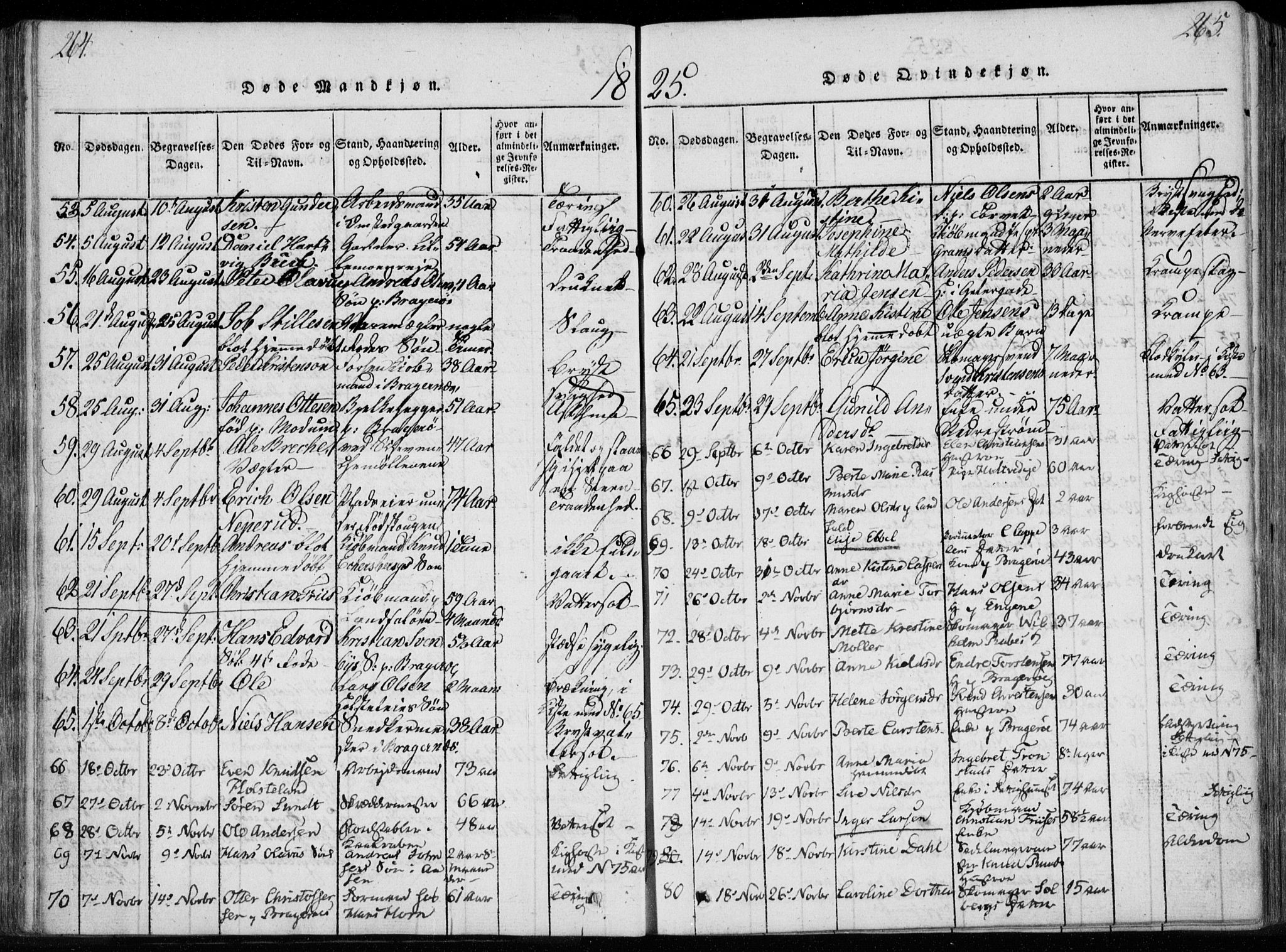 Bragernes kirkebøker, AV/SAKO-A-6/F/Fa/L0007: Ministerialbok nr. I 7, 1815-1829, s. 264-265