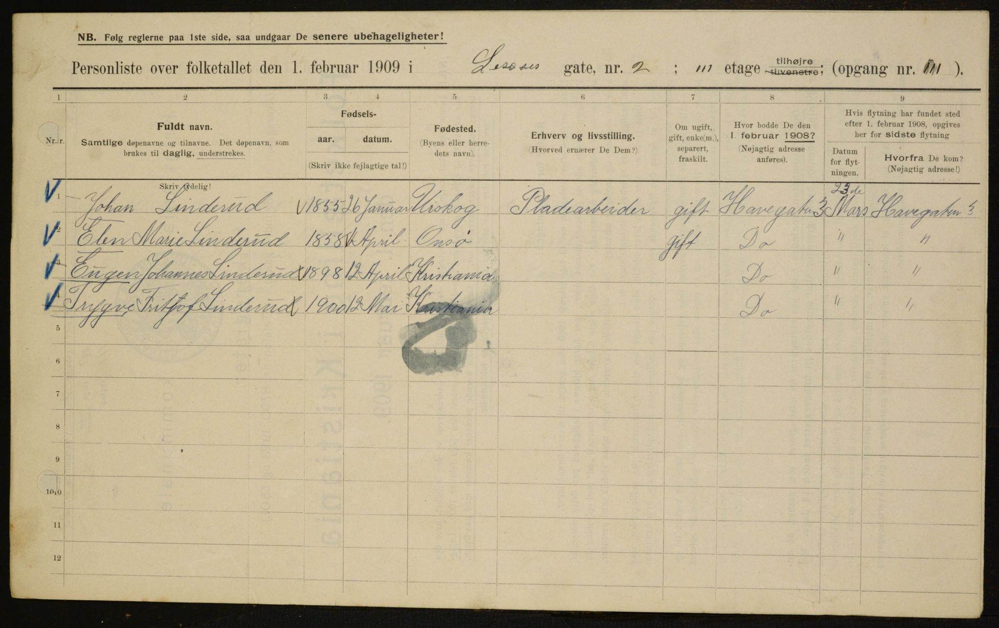 OBA, Kommunal folketelling 1.2.1909 for Kristiania kjøpstad, 1909, s. 85922