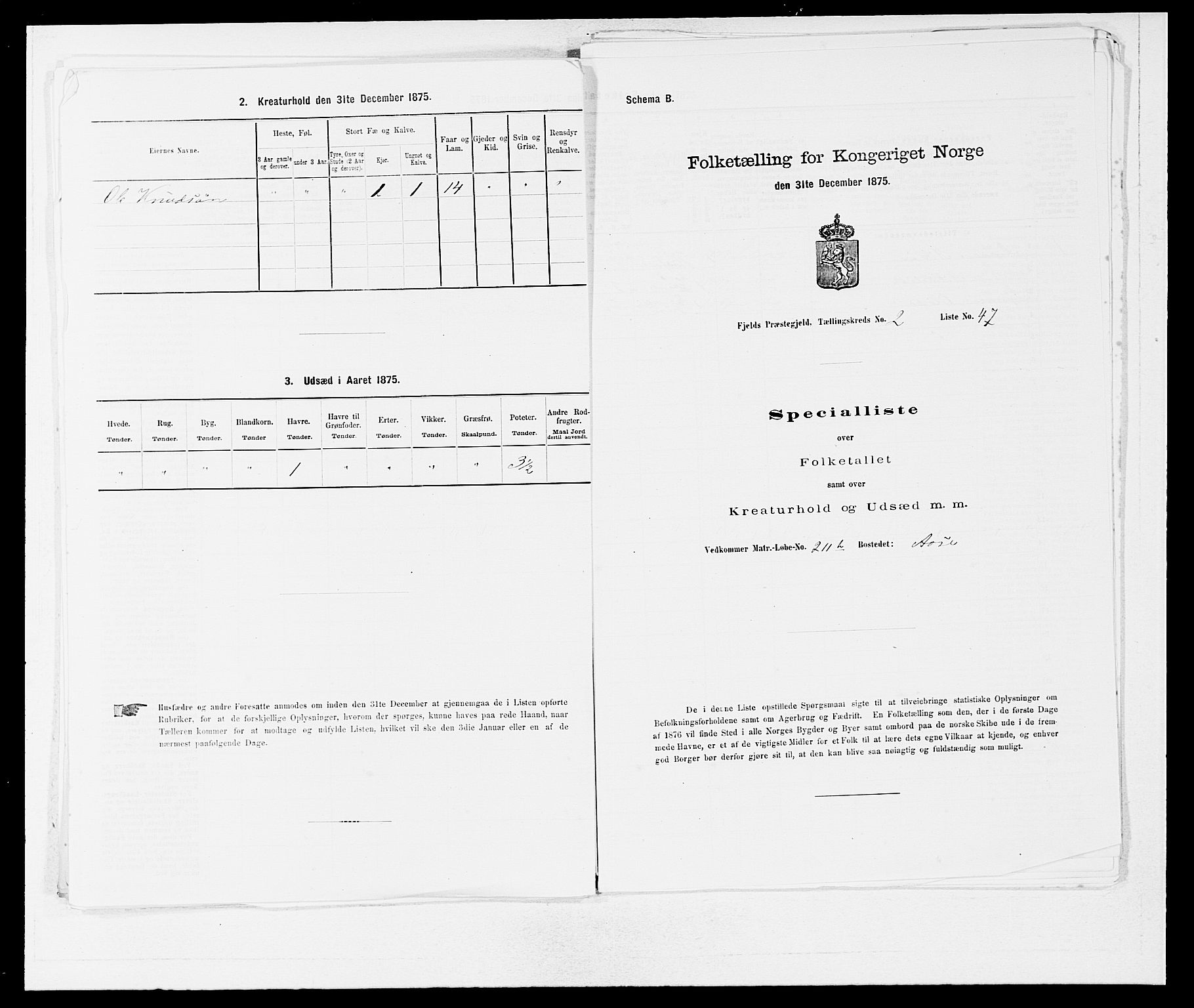 SAB, Folketelling 1875 for 1246P Fjell prestegjeld, 1875, s. 223