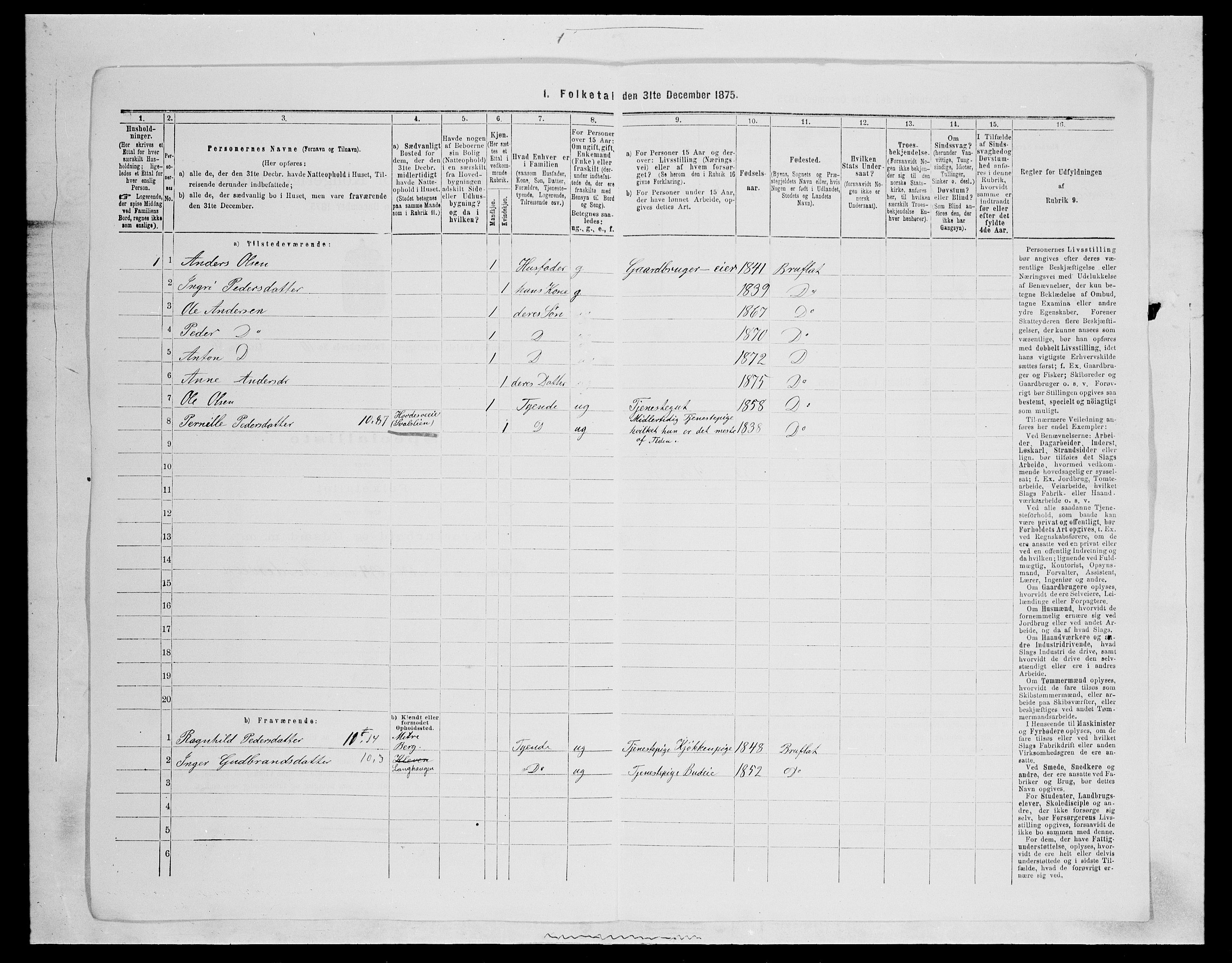 SAH, Folketelling 1875 for 0540P Sør-Aurdal prestegjeld, 1875, s. 1843