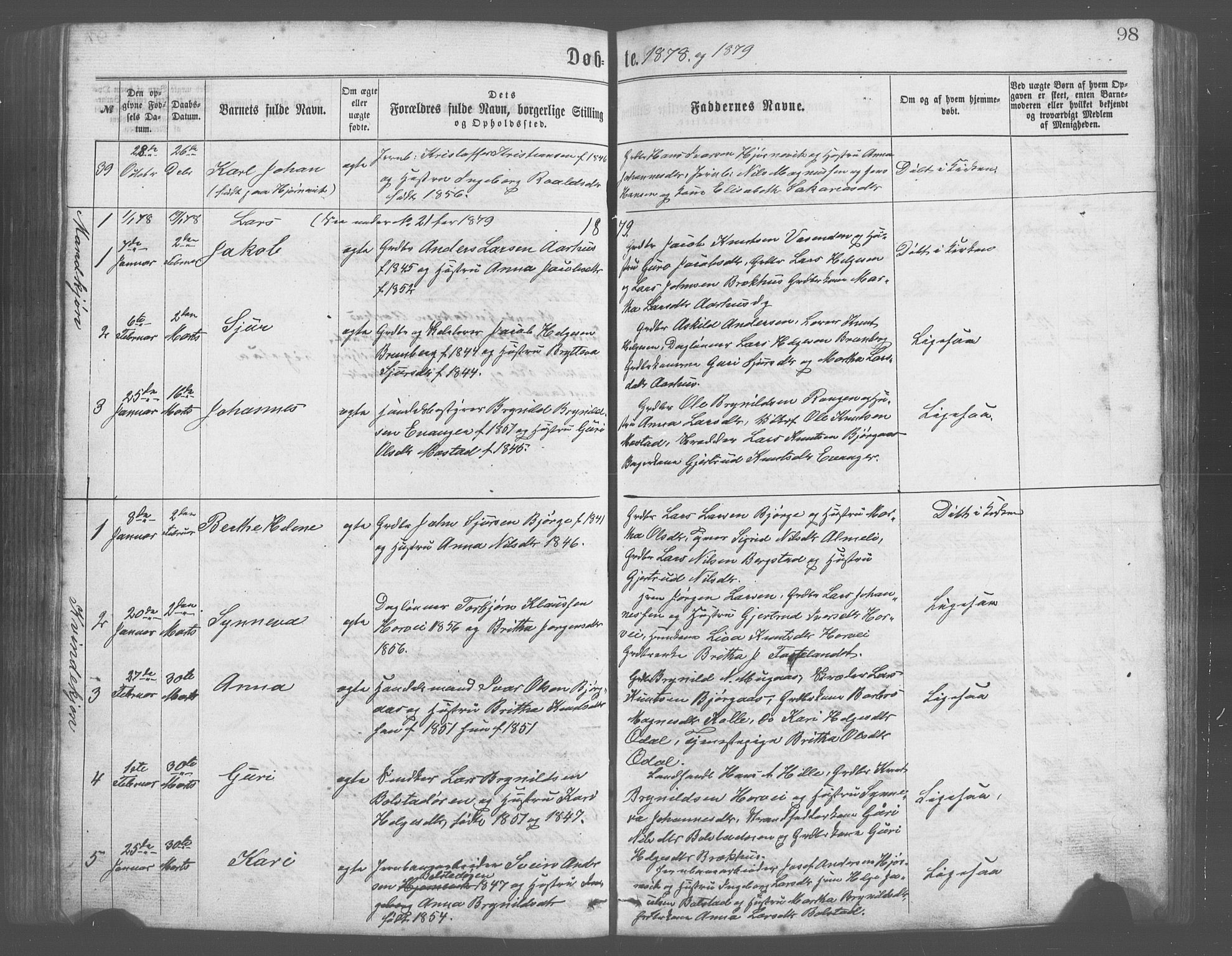 Evanger sokneprestembete, AV/SAB-A-99924: Klokkerbok nr. A 2, 1863-1879, s. 98