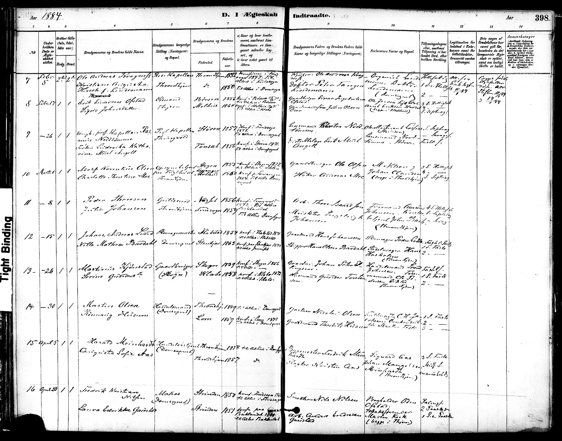 Ministerialprotokoller, klokkerbøker og fødselsregistre - Sør-Trøndelag, SAT/A-1456/601/L0058: Ministerialbok nr. 601A26, 1877-1891, s. 399