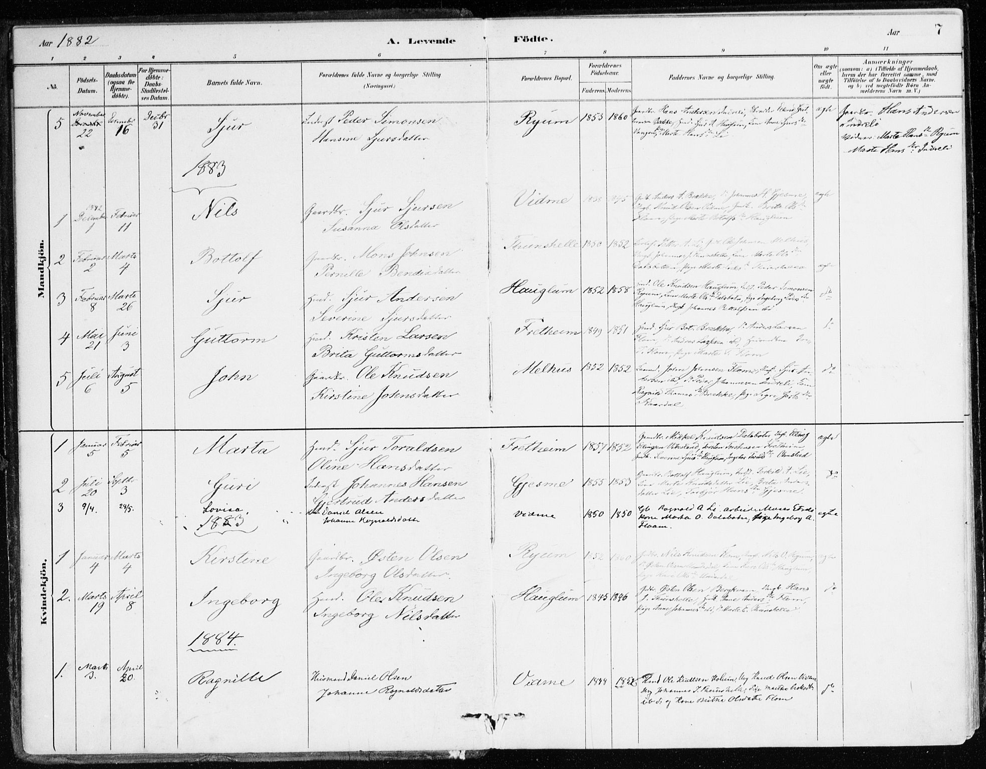 Aurland sokneprestembete, SAB/A-99937/H/Ha/Hac/L0001: Ministerialbok nr. C 1, 1880-1921, s. 7