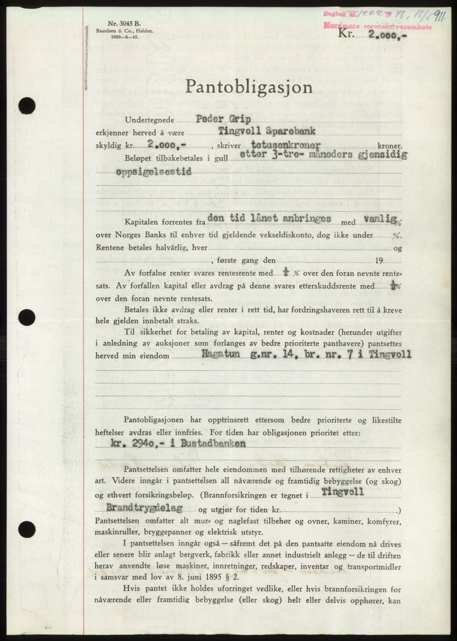 Nordmøre sorenskriveri, SAT/A-4132/1/2/2Ca: Pantebok nr. B98, 1948-1948, Dagboknr: 1222/1948