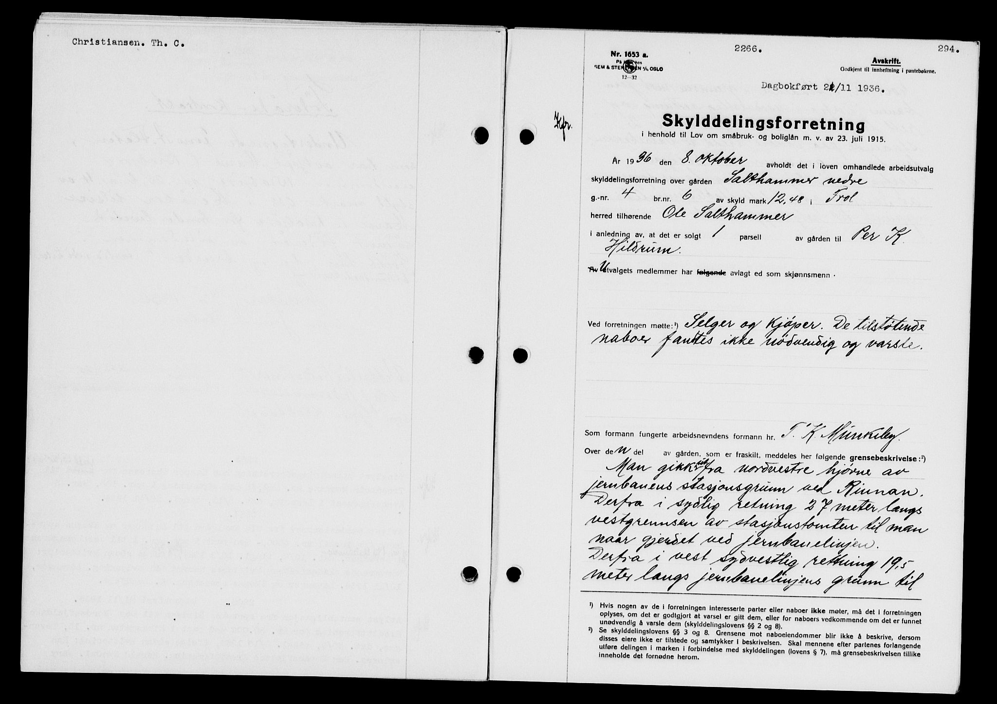 Stjør- og Verdal sorenskriveri, SAT/A-4167/1/2/2C/L0078: Pantebok nr. 46, 1936-1937, Dagboknr: 2266/1936