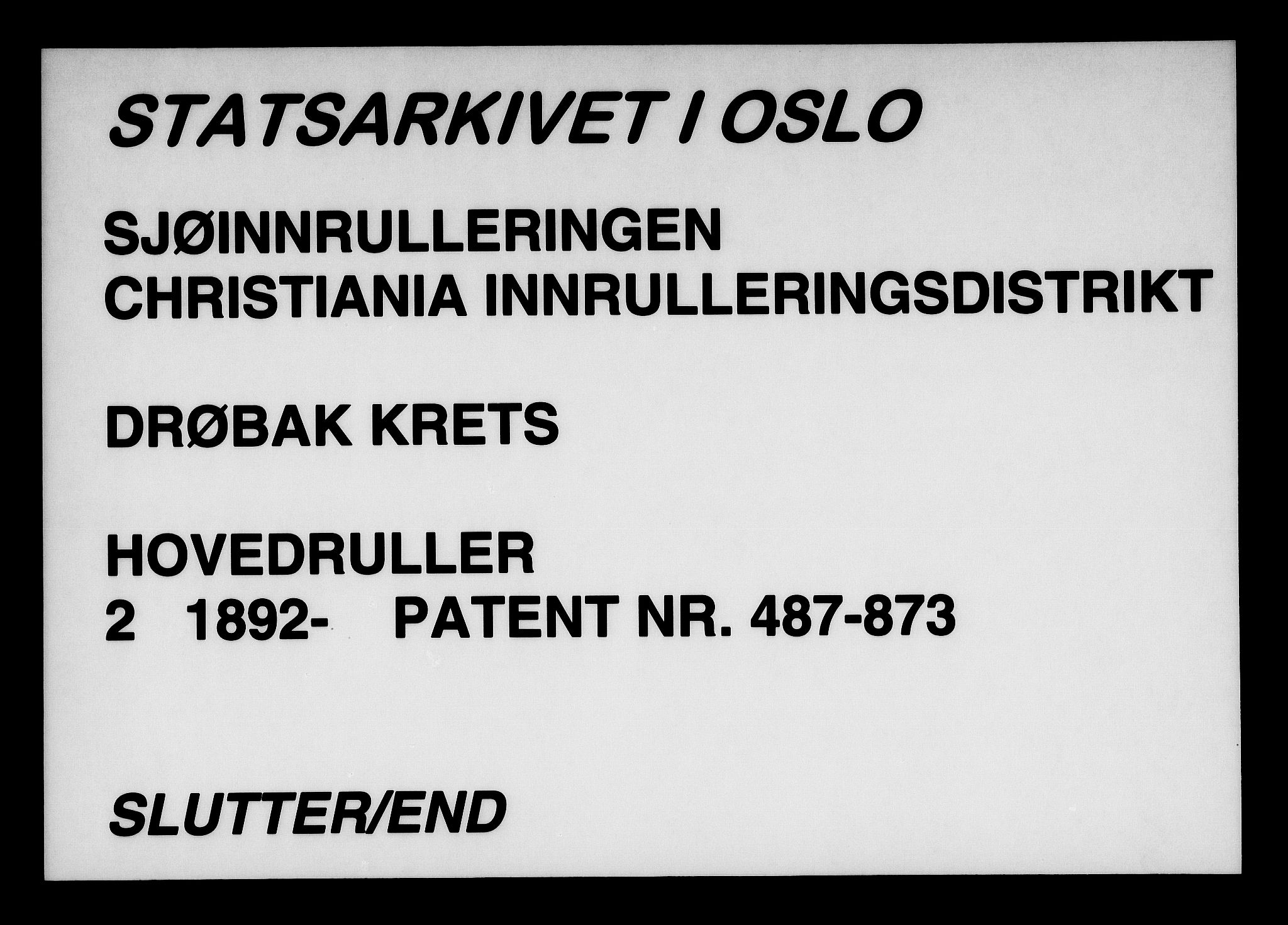 Drøbak mønstringskontor, SAO/A-10569f/F/Fc/Fcb/L0003: Hovedrulle, patent nr. 487-873, 1892, s. 201