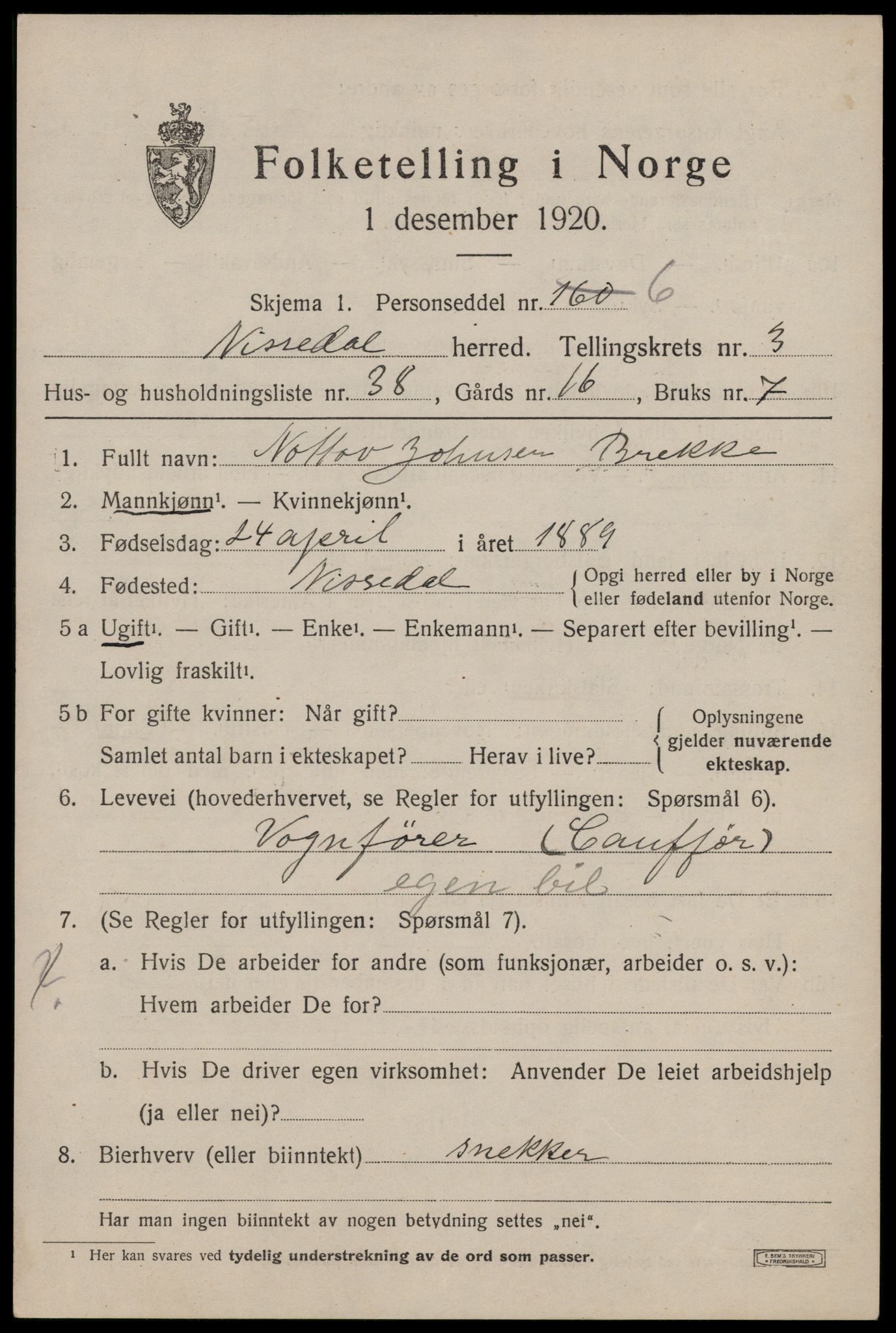 SAKO, Folketelling 1920 for 0830 Nissedal herred, 1920, s. 1817