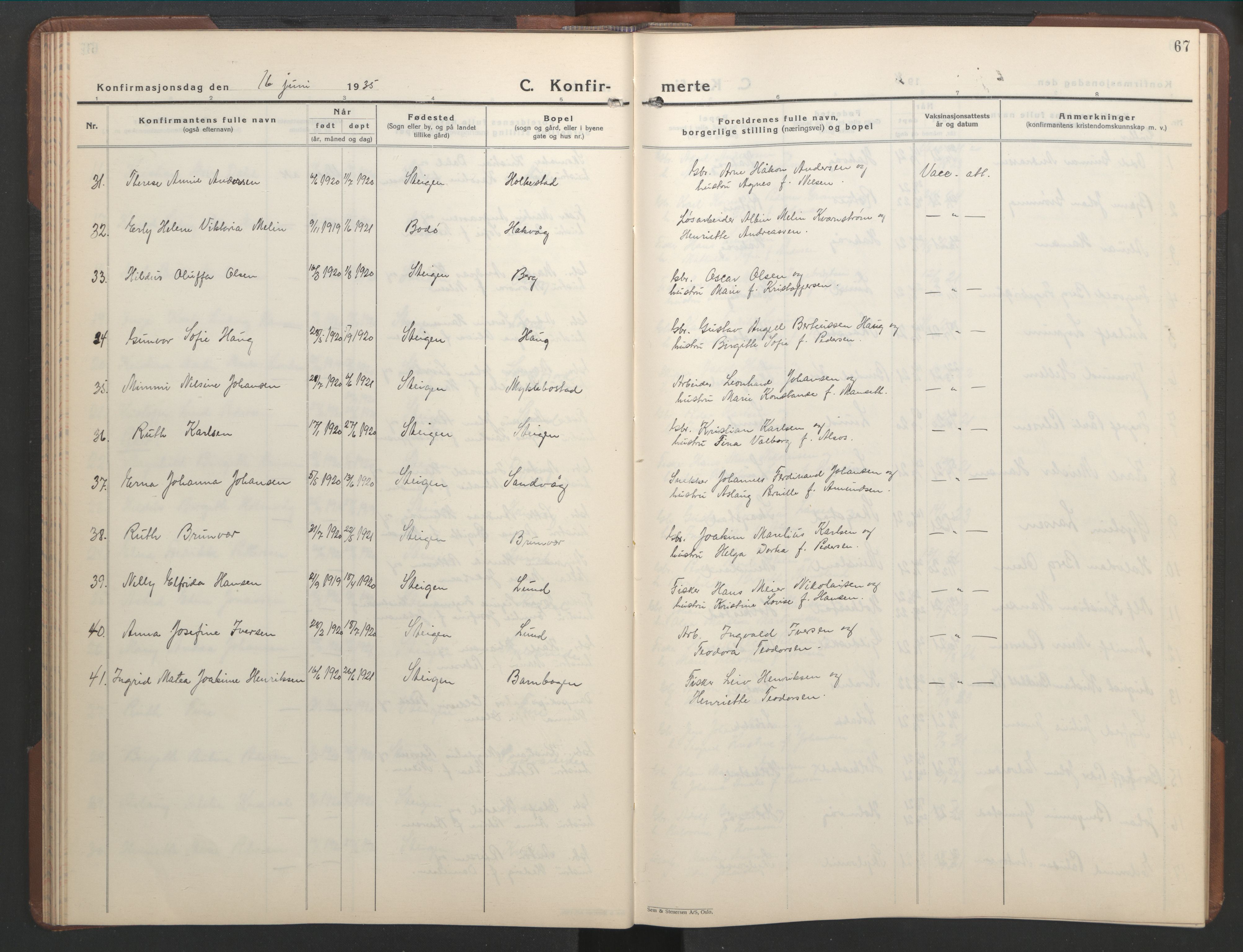 Ministerialprotokoller, klokkerbøker og fødselsregistre - Nordland, AV/SAT-A-1459/855/L0818: Klokkerbok nr. 855C07, 1935-1949, s. 67