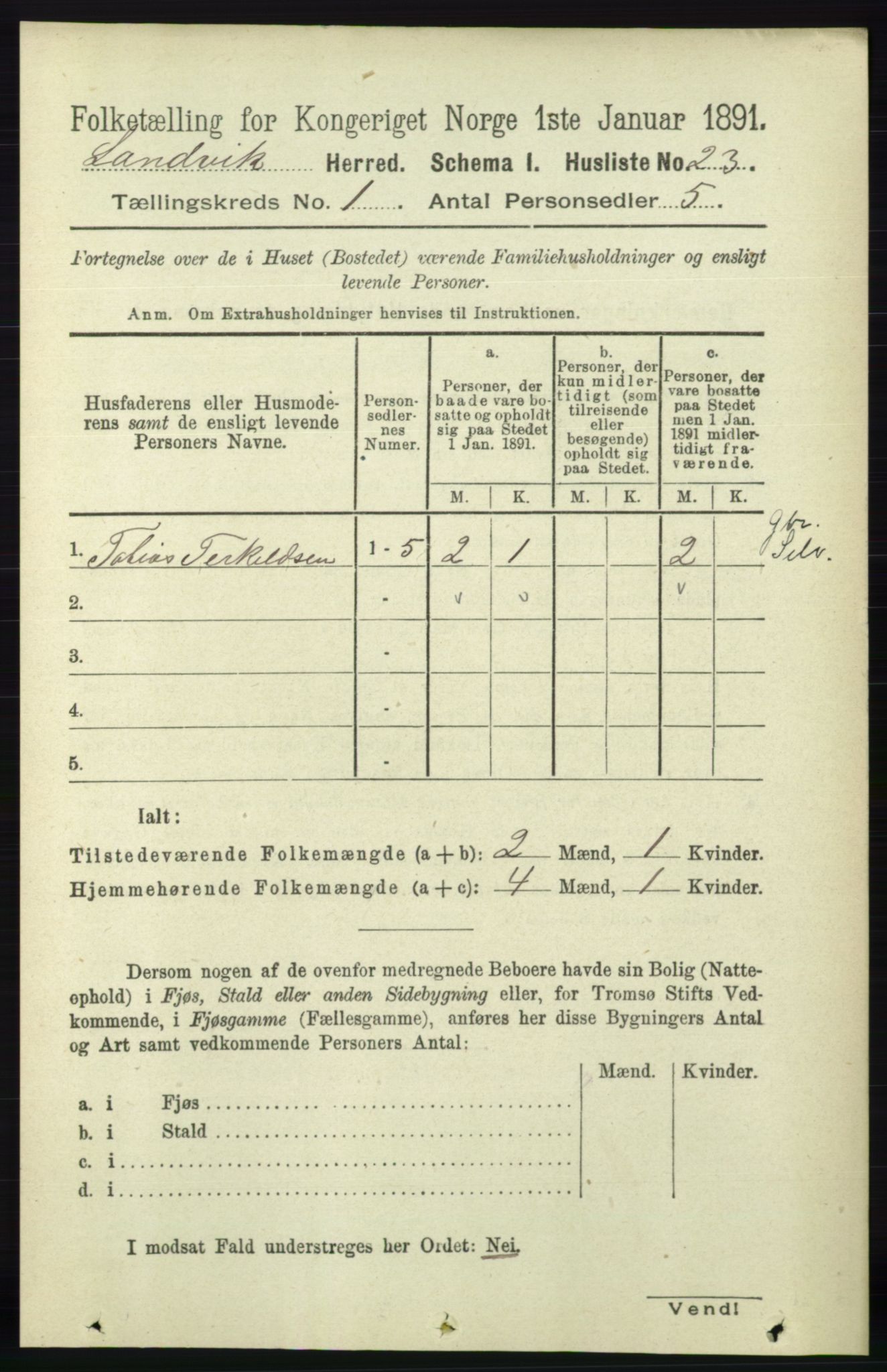 RA, Folketelling 1891 for 0924 Landvik herred, 1891, s. 47