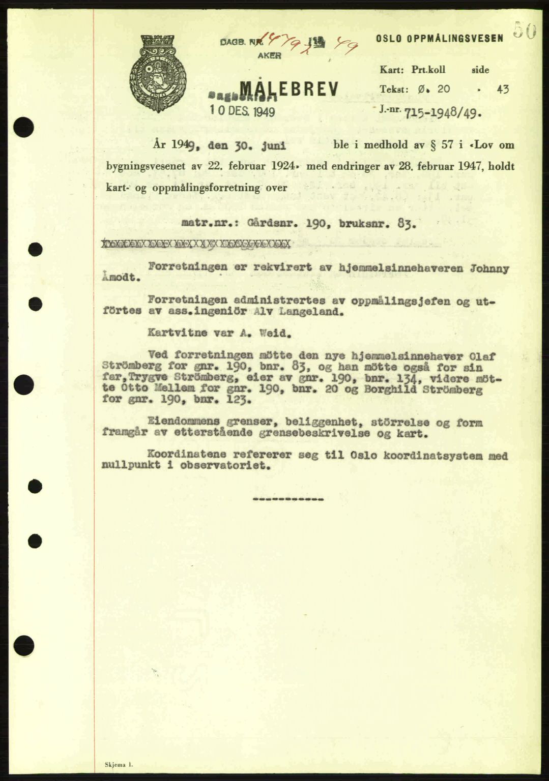 Oslo byskriverembete, AV/SAO-A-10227/G/Gb/Gbd/Gbda/L0017: Pantebok nr. A215, 1949-1950, Dagboknr: 14792/1949