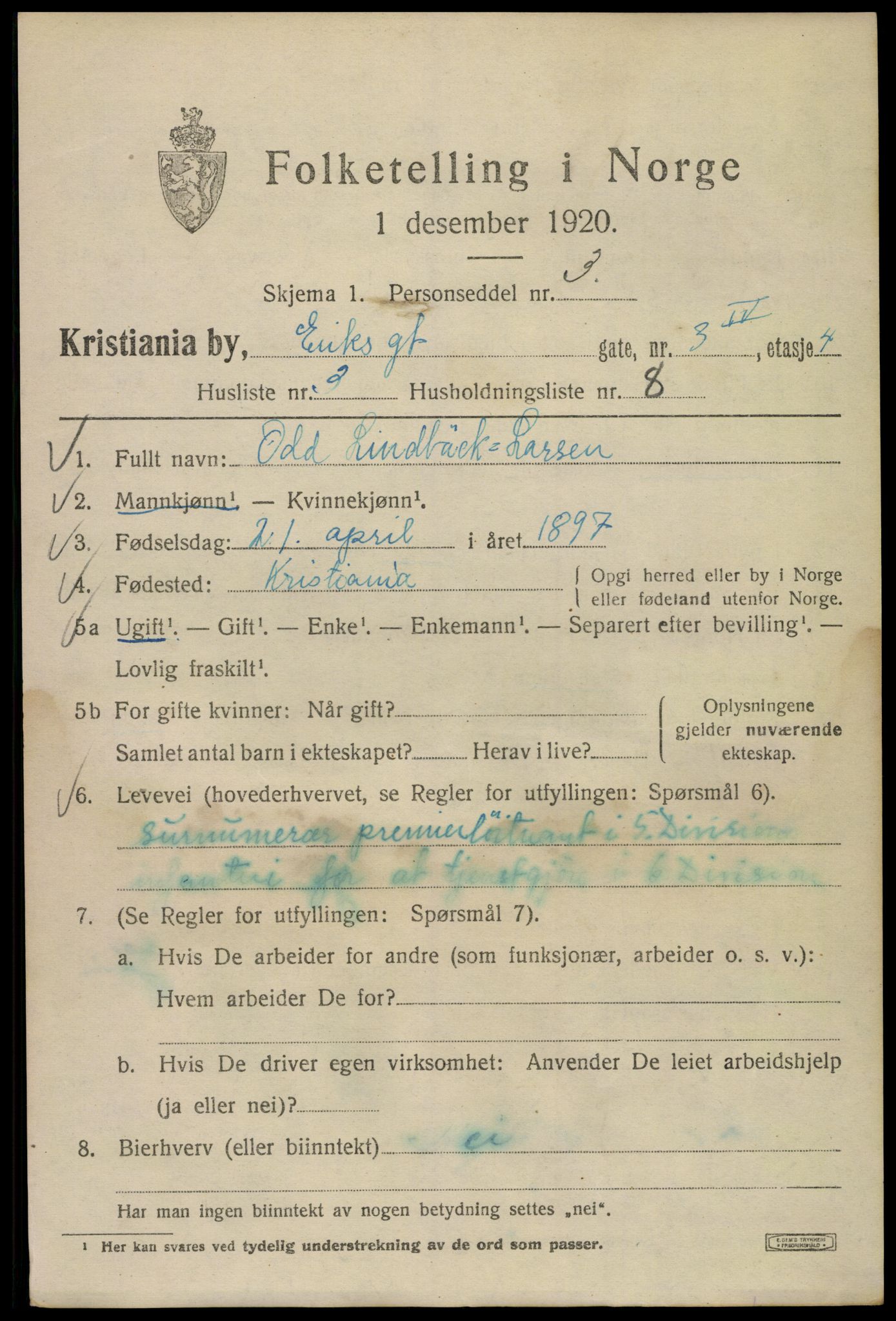 SAO, Folketelling 1920 for 0301 Kristiania kjøpstad, 1920, s. 219813