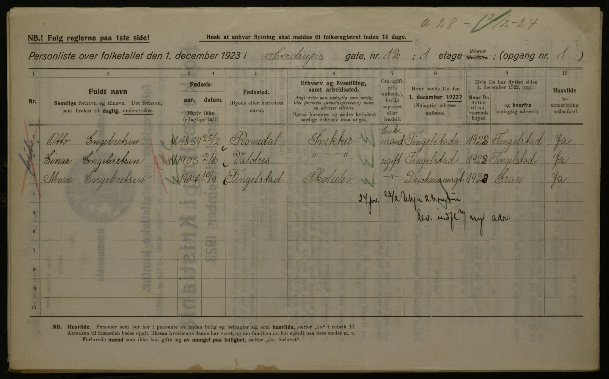 OBA, Kommunal folketelling 1.12.1923 for Kristiania, 1923, s. 116728